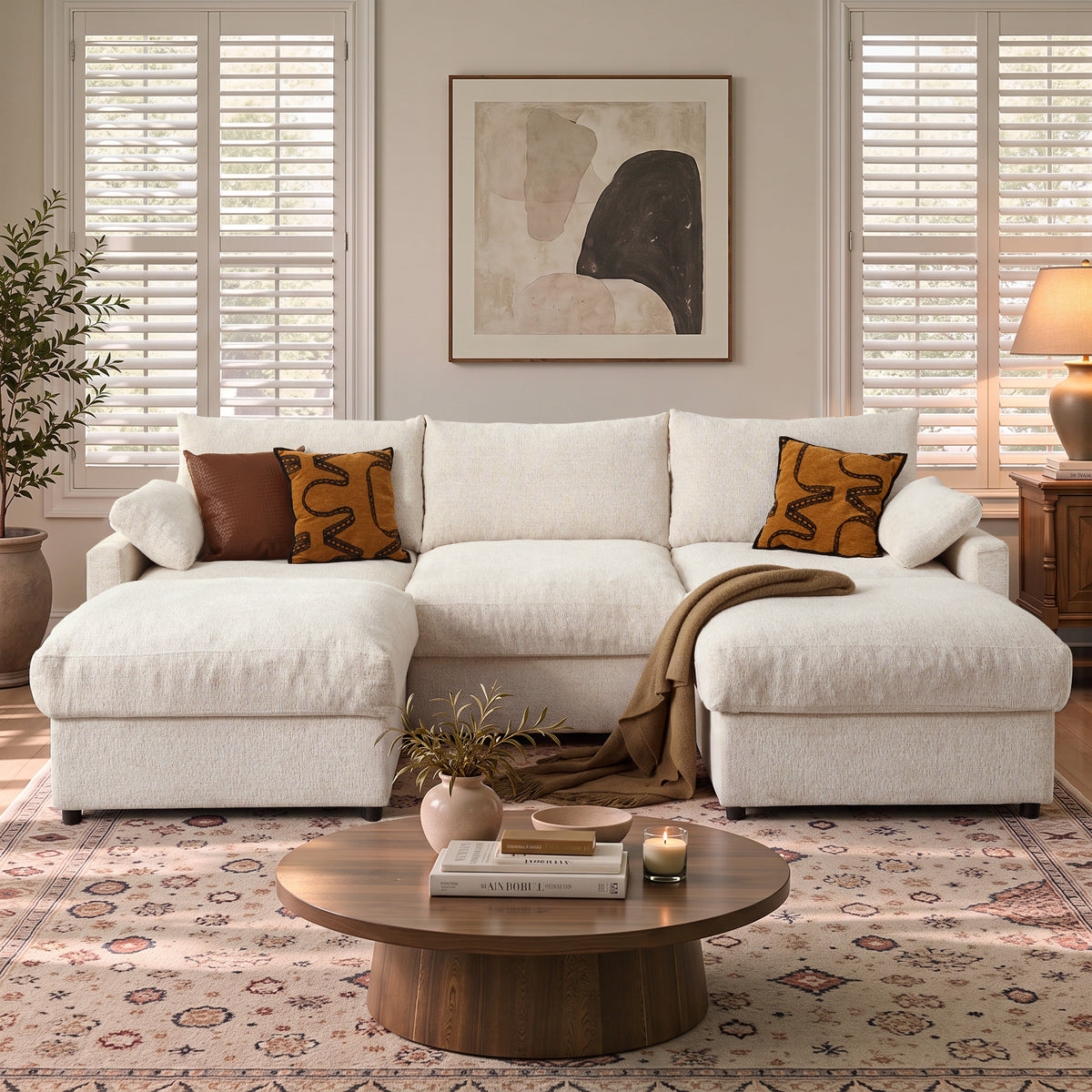 Ovios 110" Oversized Sectional Sofa, U-Shaped Modular Couch with 2 Ottomans, Deep Seat Chenille Sofa for Living Room