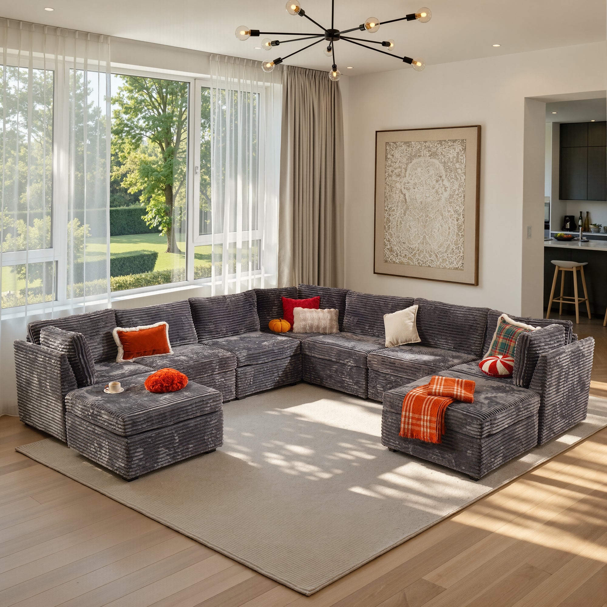 Ovios 127" Modular Sectional Sofa G Shaped Couch with Ottoman 9-Seater Extra Deep Seat Convertible Cloud Couches for Living Room
