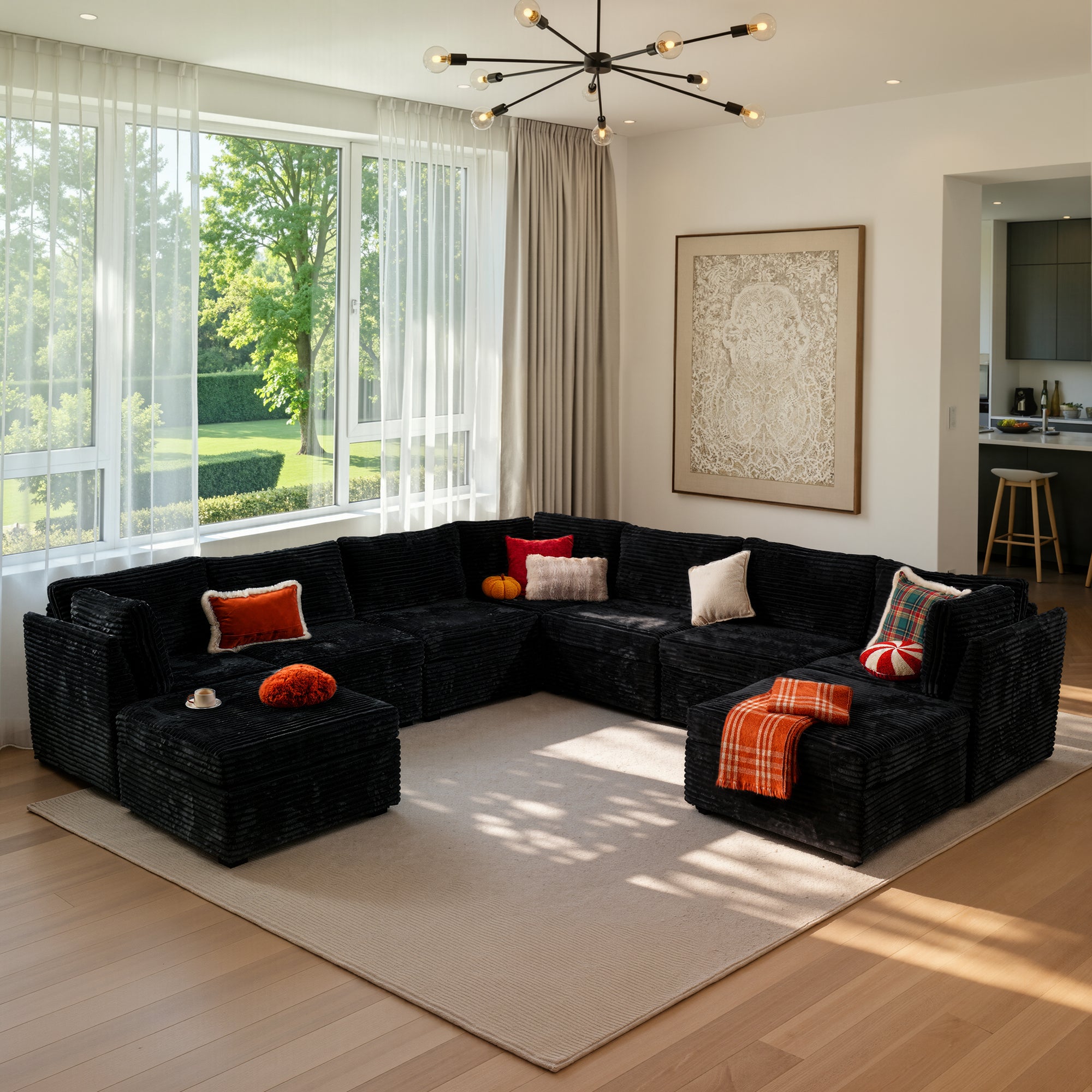 Ovios 127" Modular Sectional Sofa G Shaped Couch with Ottoman 9-Seater Extra Deep Seat Convertible Cloud Couches for Living Room