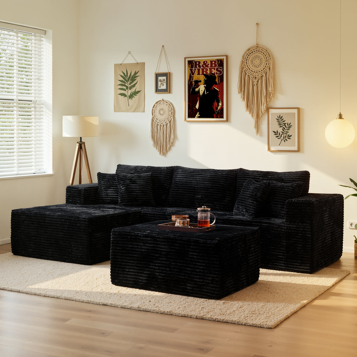 Ovios 108" Boneless Couch L Shape Cloud Modular Sectional Couch with Chaise & Ottoman, Comfy Corduroy Sofa for Living Room, Apartment