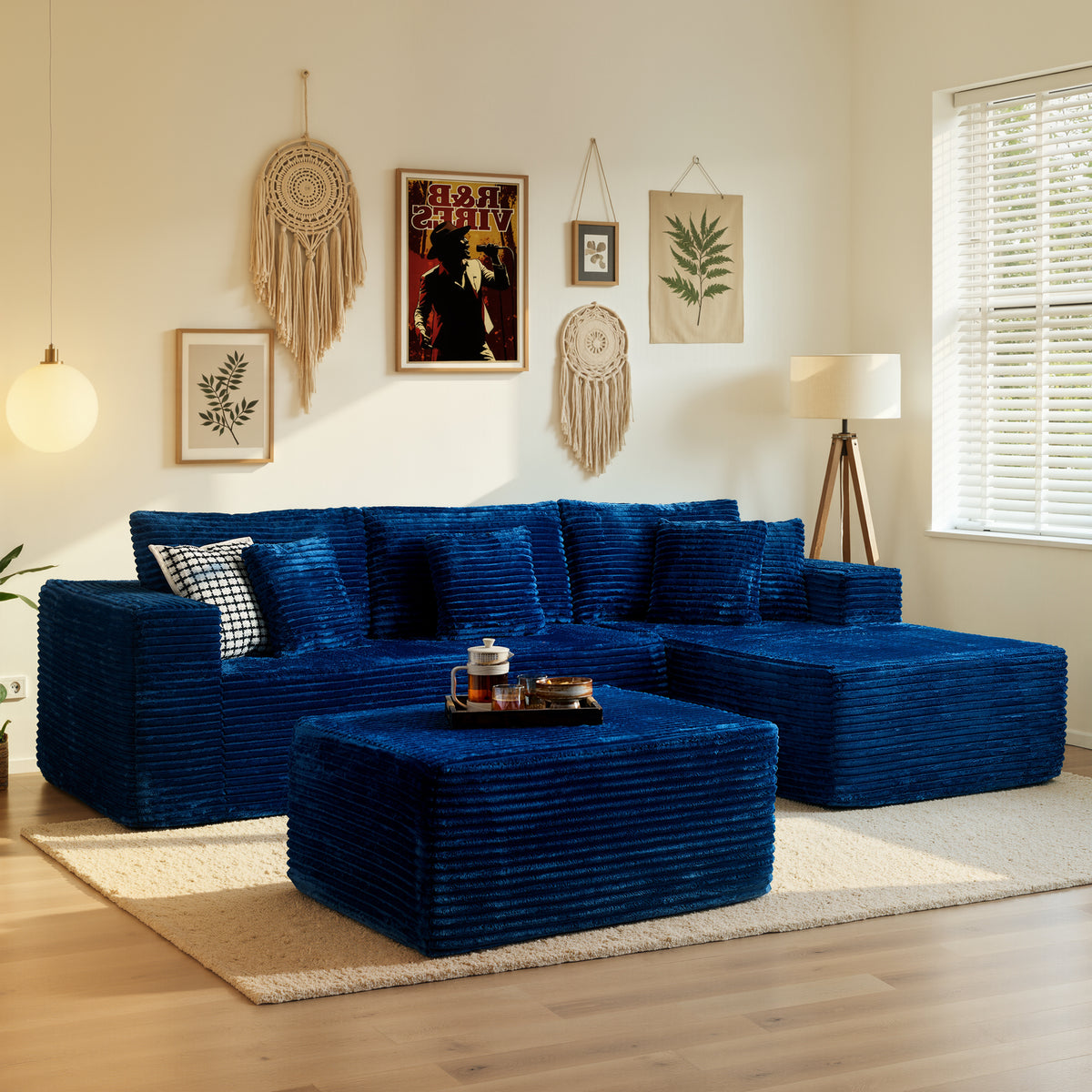 Ovios 108" Boneless Couch L Shape Cloud Modular Sectional Couch with Chaise & Ottoman, Comfy Corduroy Sofa for Living Room, Apartment