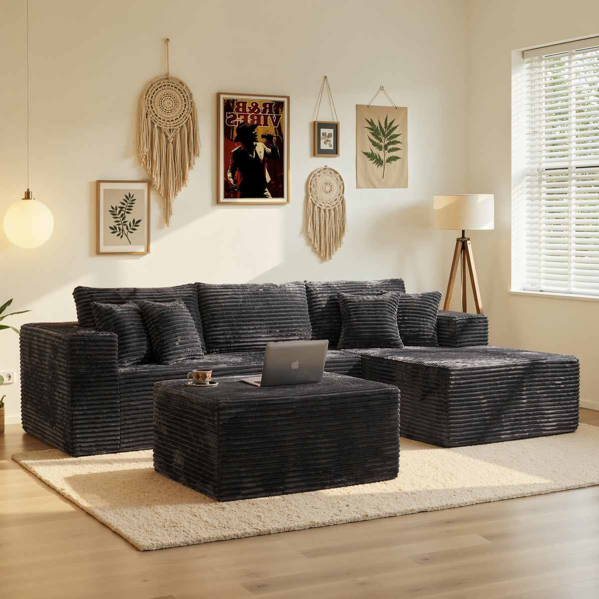 Ovios 108" Boneless Couch L Shape Cloud Modular Sectional Couch with Chaise & Ottoman, Comfy Corduroy Sofa for Living Room, Apartment