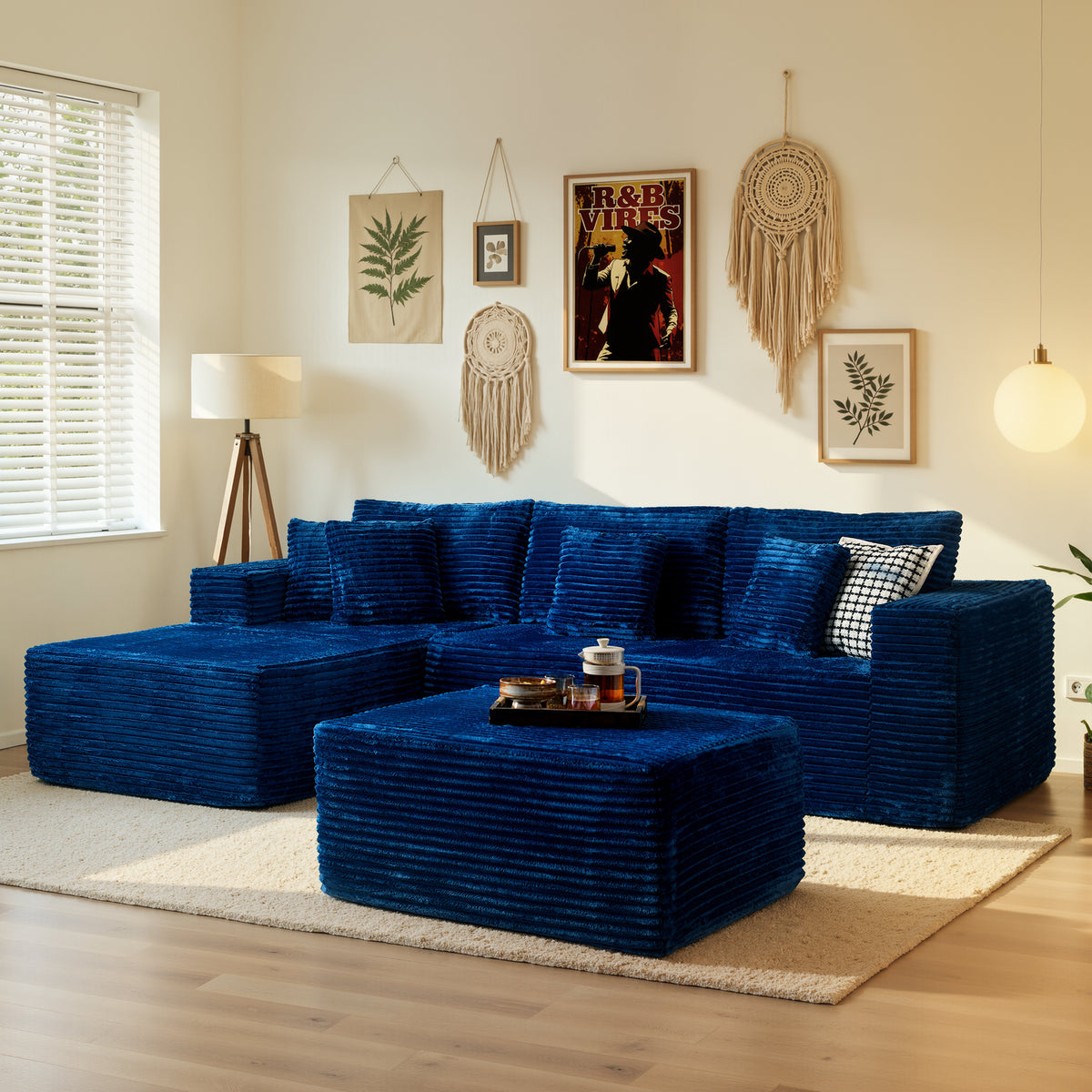 Ovios 108" Boneless Couch L Shape Cloud Modular Sectional Couch with Chaise & Ottoman, Comfy Corduroy Sofa for Living Room, Apartment
