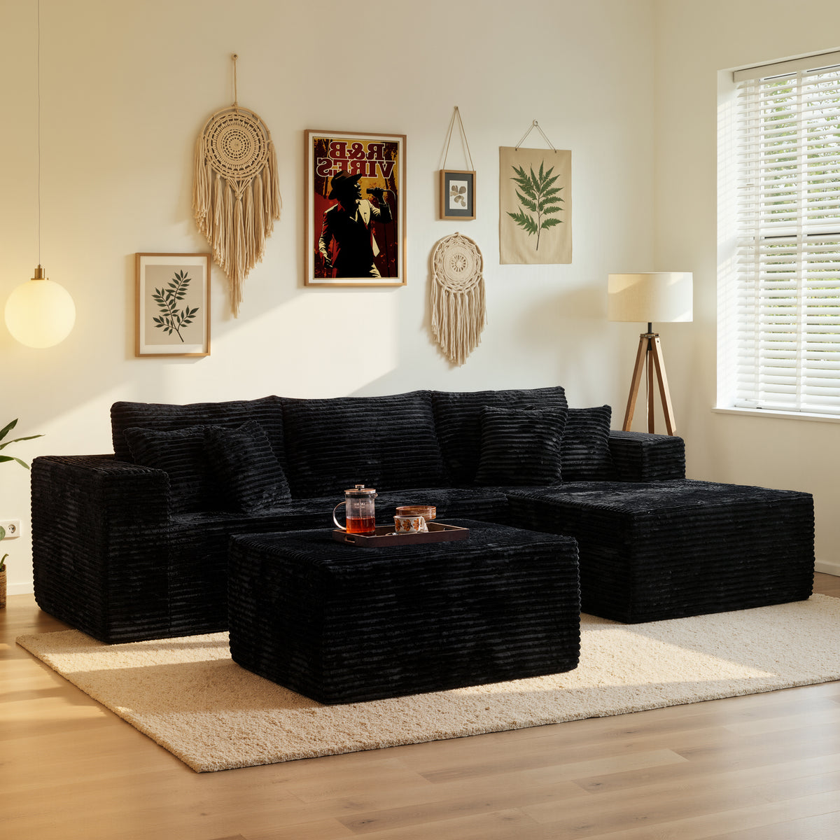 Ovios 108" Boneless Couch L Shape Cloud Modular Sectional Couch with Chaise & Ottoman, Comfy Corduroy Sofa for Living Room, Apartment