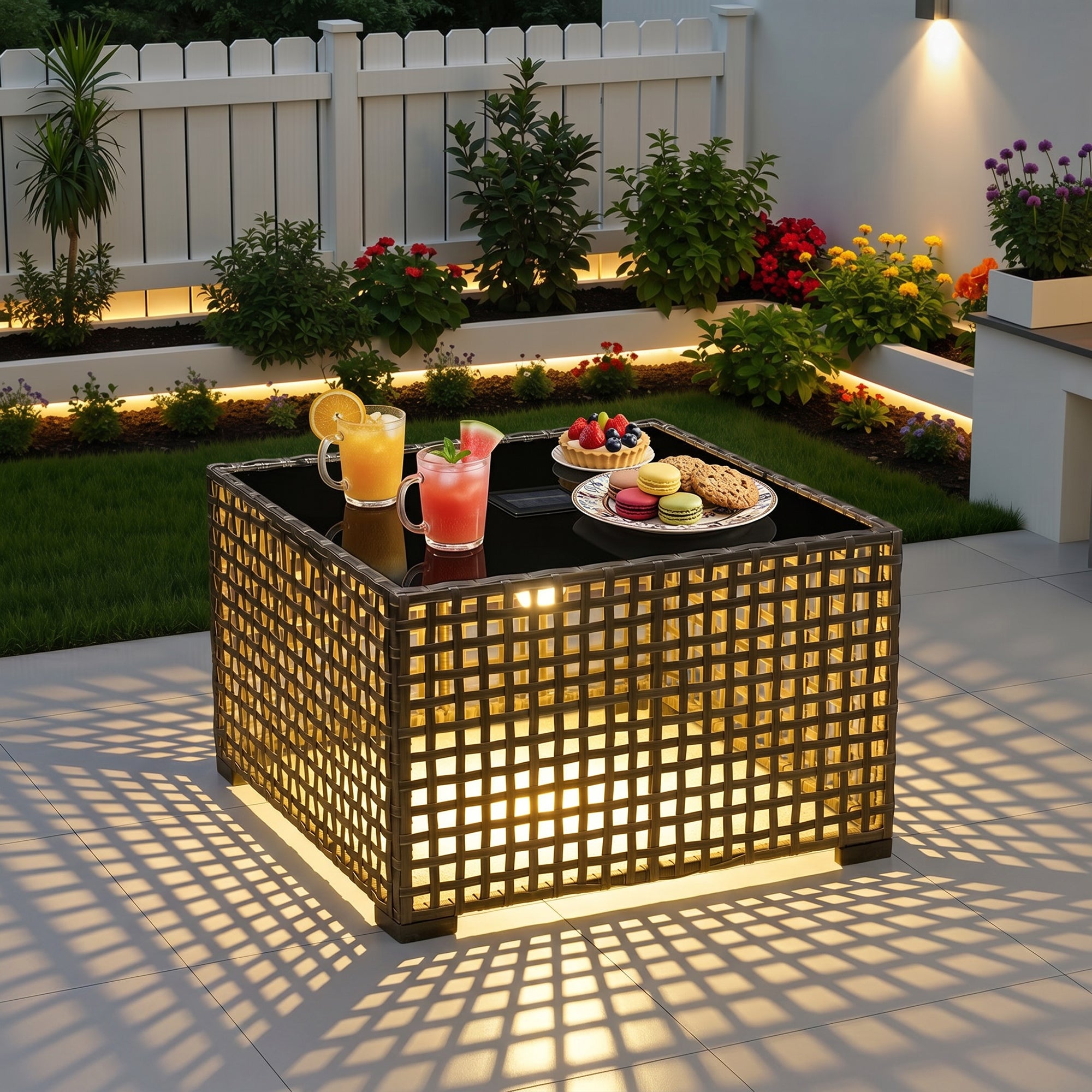 Ovios Solar Light Coffee Table for Outdoor Patio Furniture Set