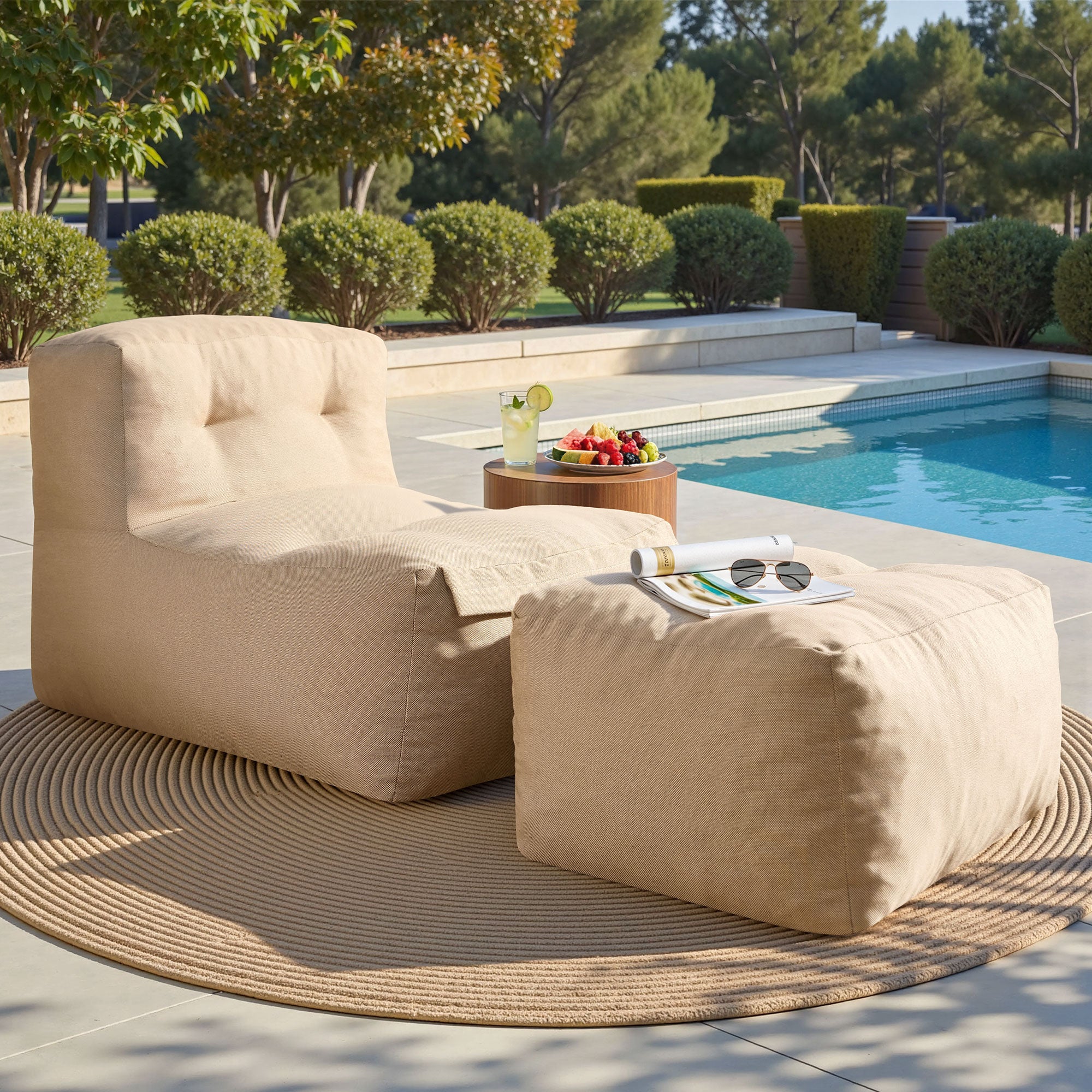 Ovios 2-Piece Outdoor Chaise Lounge Chair with Ottoman, 57"L Patio Bean Bag Chair for Pool Balcony Deck