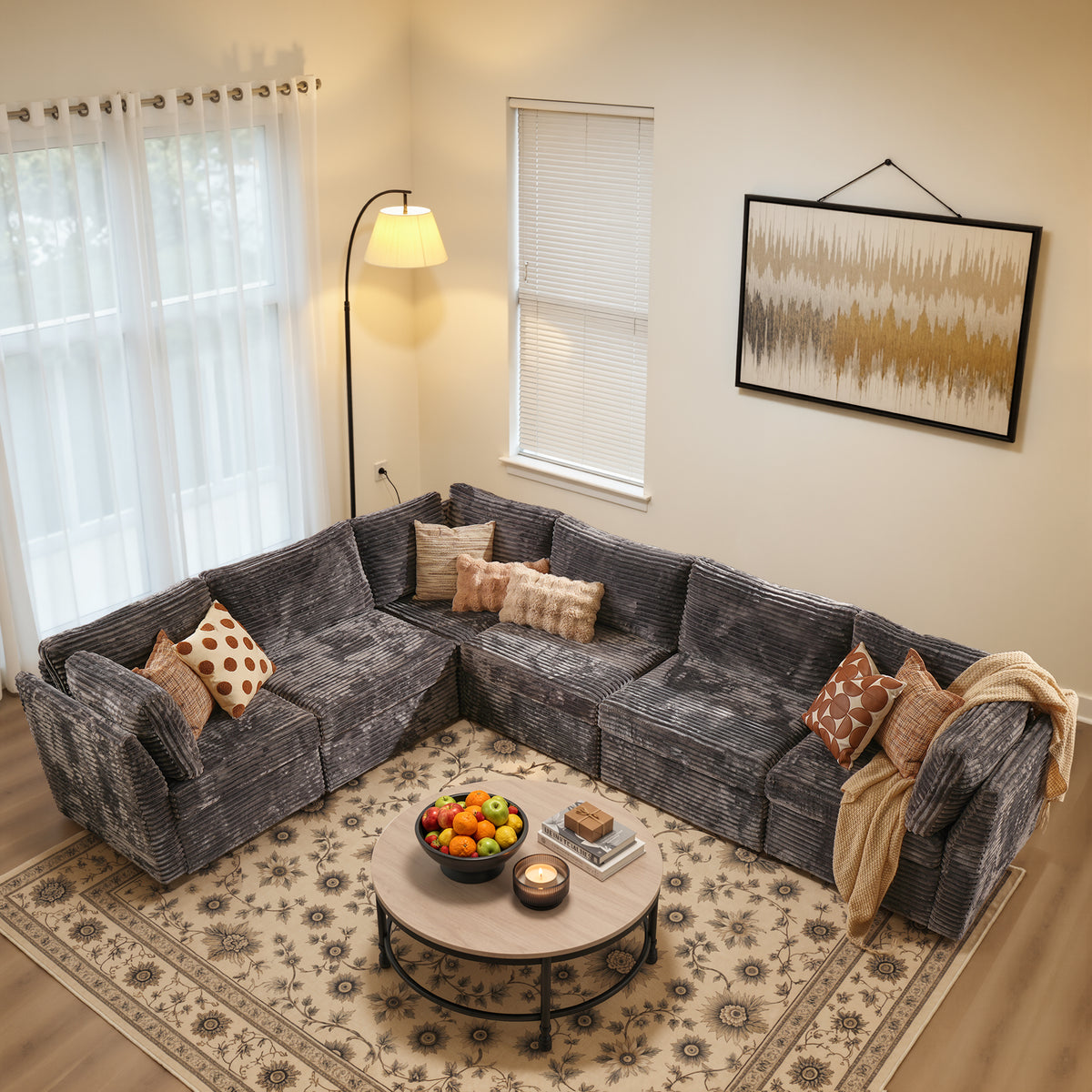 Ovios 127" Modular Sofa, Oversized L Shaped Extra Deep Cloud Corduroy Sectional for Living Room