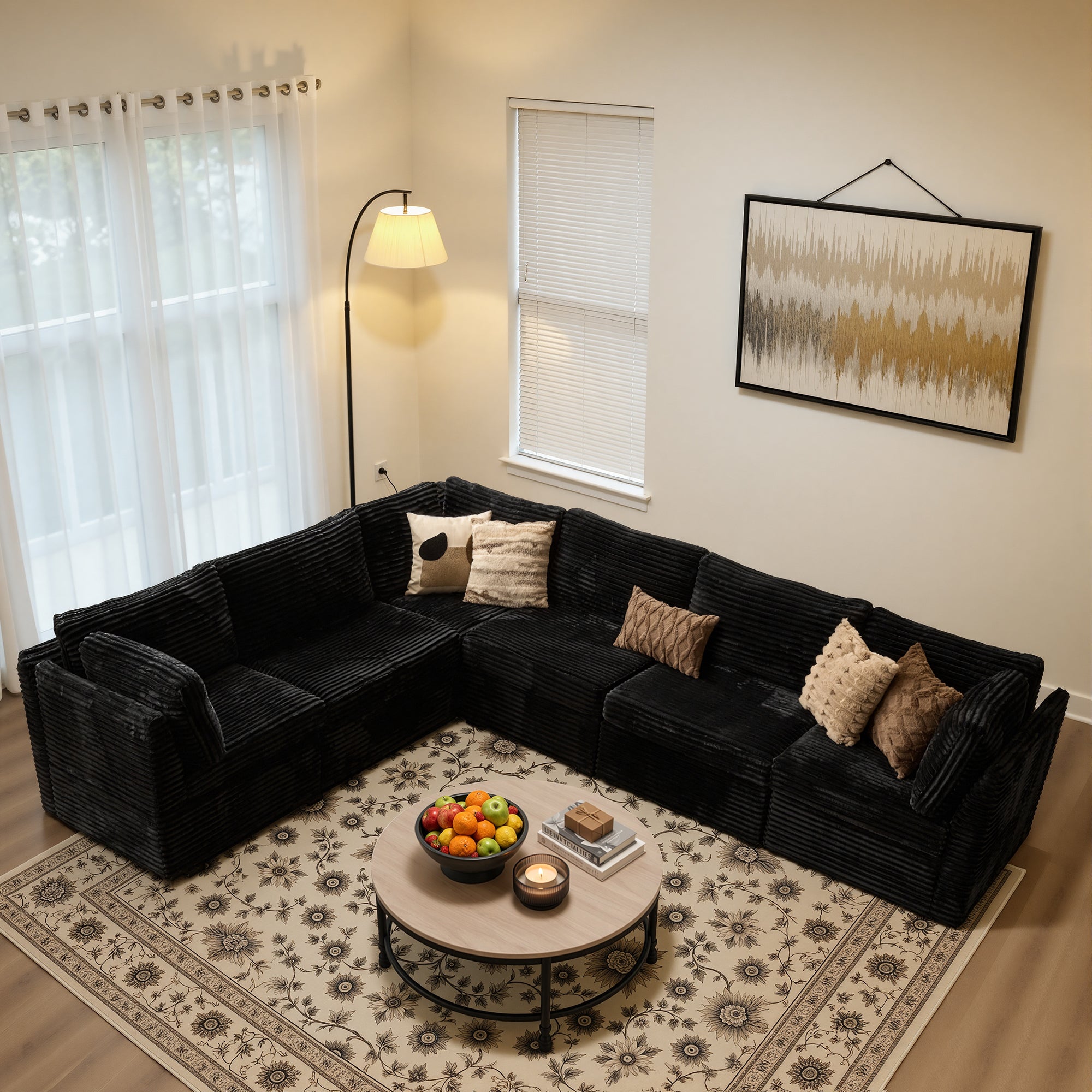 Ovios 127" Modular Sofa, Oversized L Shaped Extra Deep Cloud Corduroy Sectional for Living Room