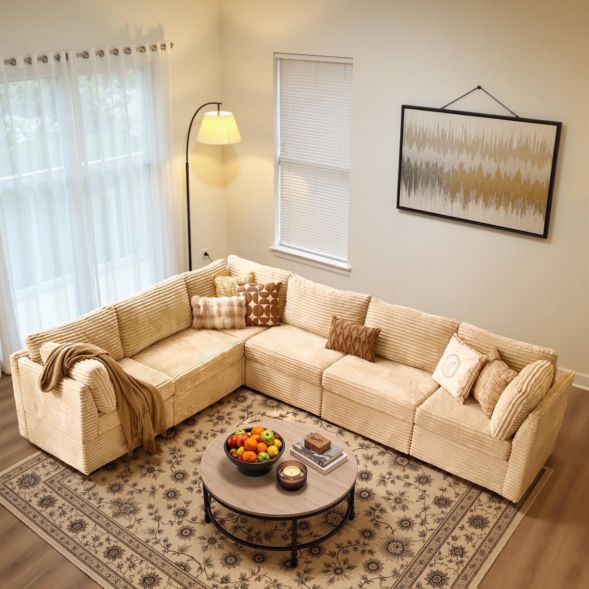 Ovios 127" Modular Sofa, Oversized L Shaped Extra Deep Cloud Corduroy Sectional for Living Room