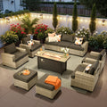 Ovios 10-Piece Outdoor Patio Furniture Set All-Weather Wicker Conversation Set with 54" Propane Fire Pit Table & Ottomans