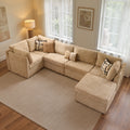 Ovios 127" U-Shaped Sectional Sofa, Oversized Deep Seat Corduroy Modular Couch with Ottoman for Living Room