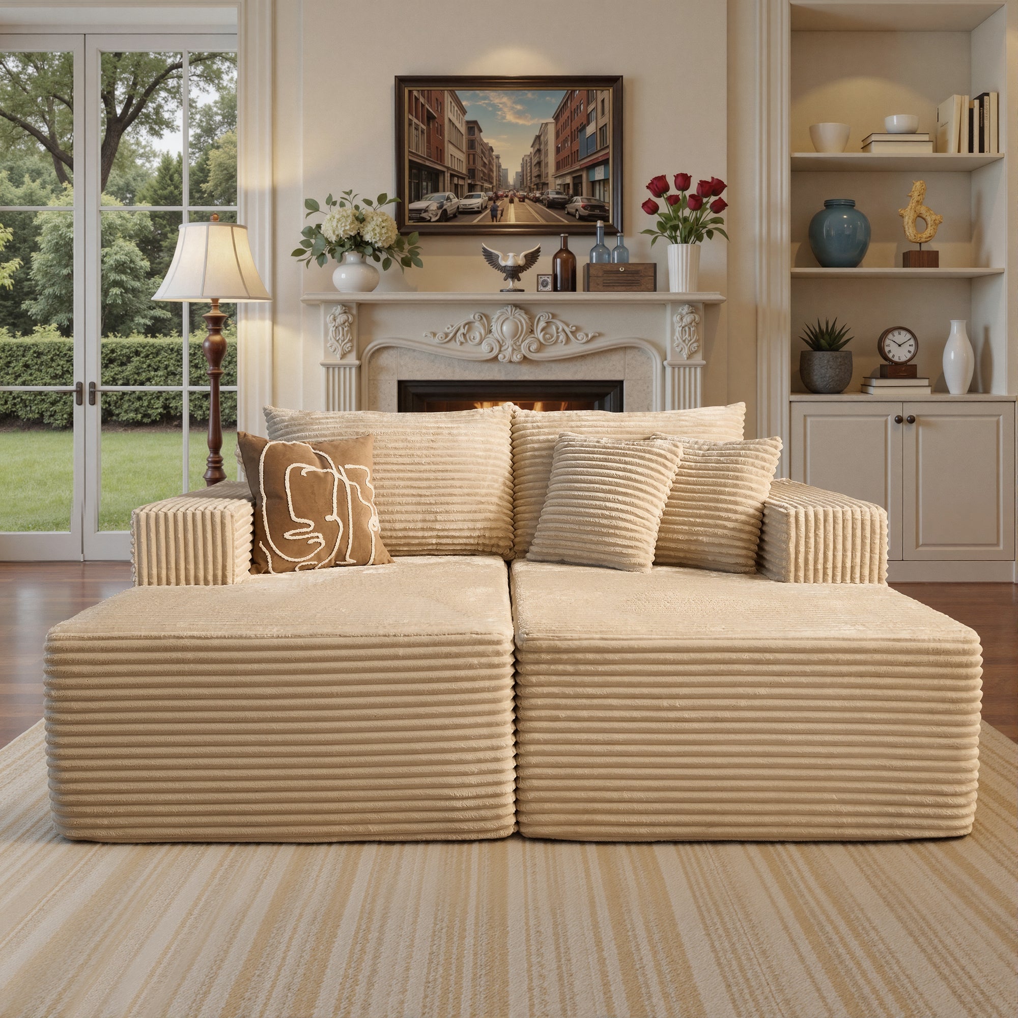 Ovios 83 inch Oversized Double Chaise Lounge Chair Deep Seat Cloud Sofa Bed Sleeper Loveseat for Living Room, No Assembly
