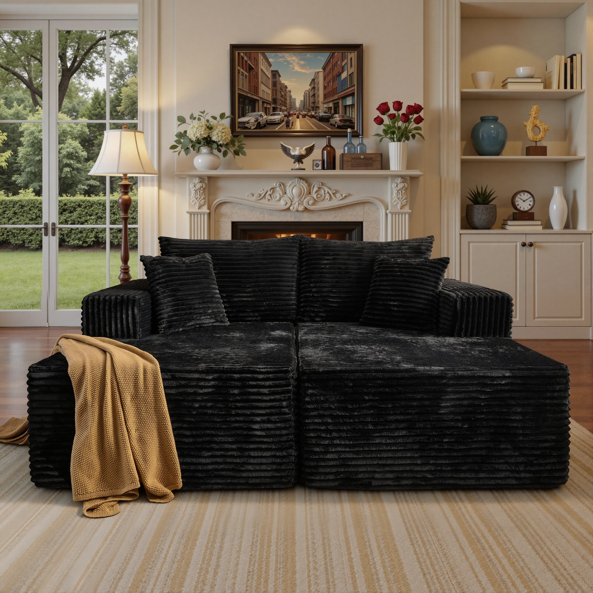 Ovios 83 inch Oversized Double Chaise Lounge Chair Deep Seat Cloud Sofa Bed Sleeper Loveseat for Living Room, No Assembly
