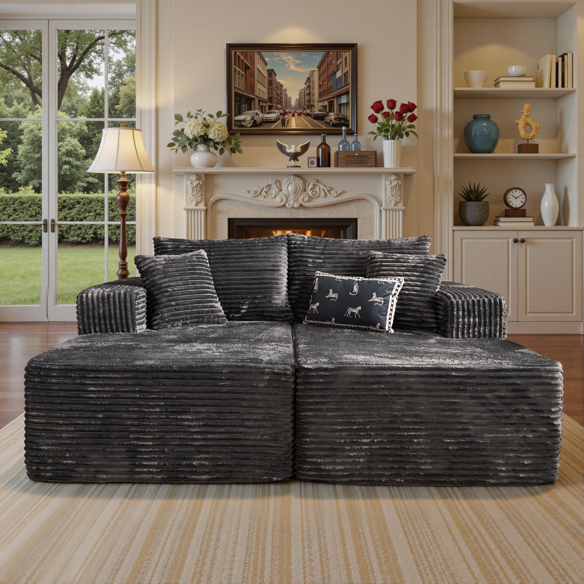 Ovios 83 inch Oversized Double Chaise Lounge Chair Deep Seat Cloud Sofa Bed Sleeper Loveseat for Living Room, No Assembly
