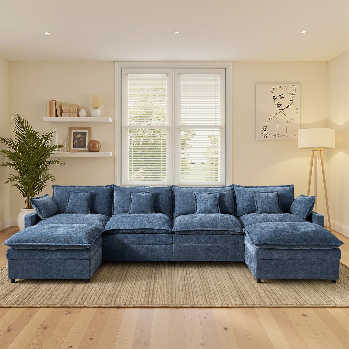 Ovios Modular Sectional Sofa U-Shaped Cloud Couch with 2 Ottomans, Comfy Living Room Furniture