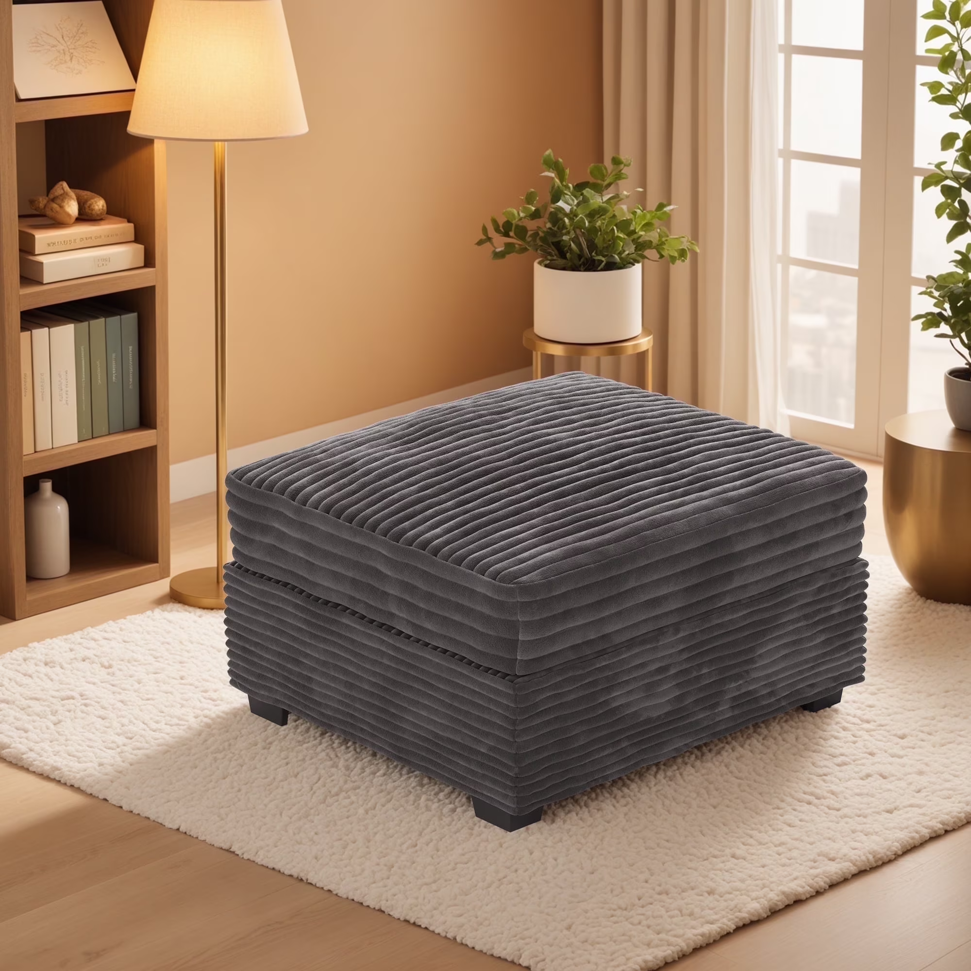 Ovios 32" Corner Seat Module for Modular Sectional Sofa Plush Corduroy Upholstery Cloud Corner Chair with Pillow for Living Room, Bedroom, Beige