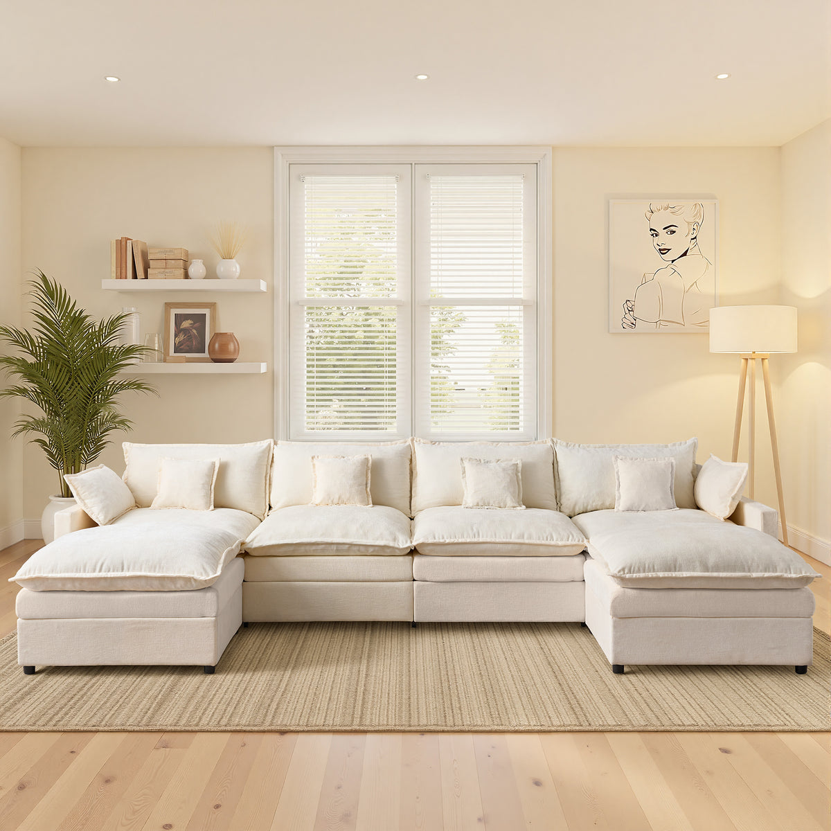Ovios Modular Sectional Sofa U-Shaped Cloud Couch with 2 Ottomans, Comfy Living Room Furniture