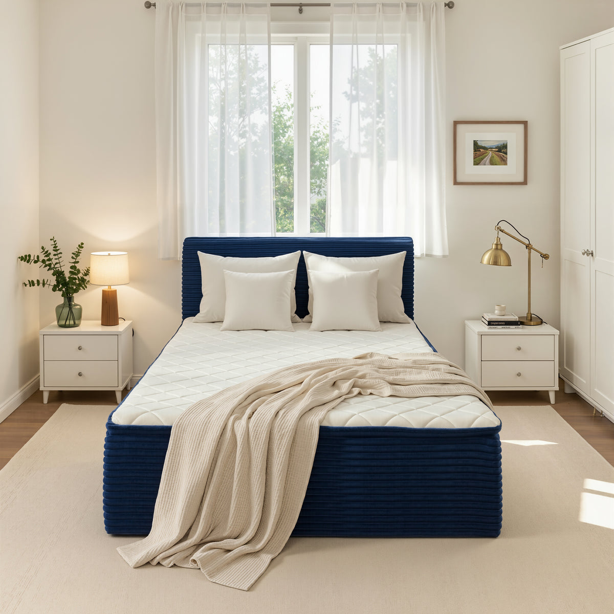 Ovios Boneless Bed 16.7" Medium Firm Plush Corduroy Cloud Upholstered Bed with Mattress, No Assembly