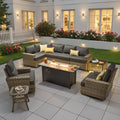 Ovios 10 Pieces Outdoor Patio Sectional Furniture with 54 inch Fire Pit Table All-Weather Wicker Conversation Set with Swivel Chairs,Smart Table
