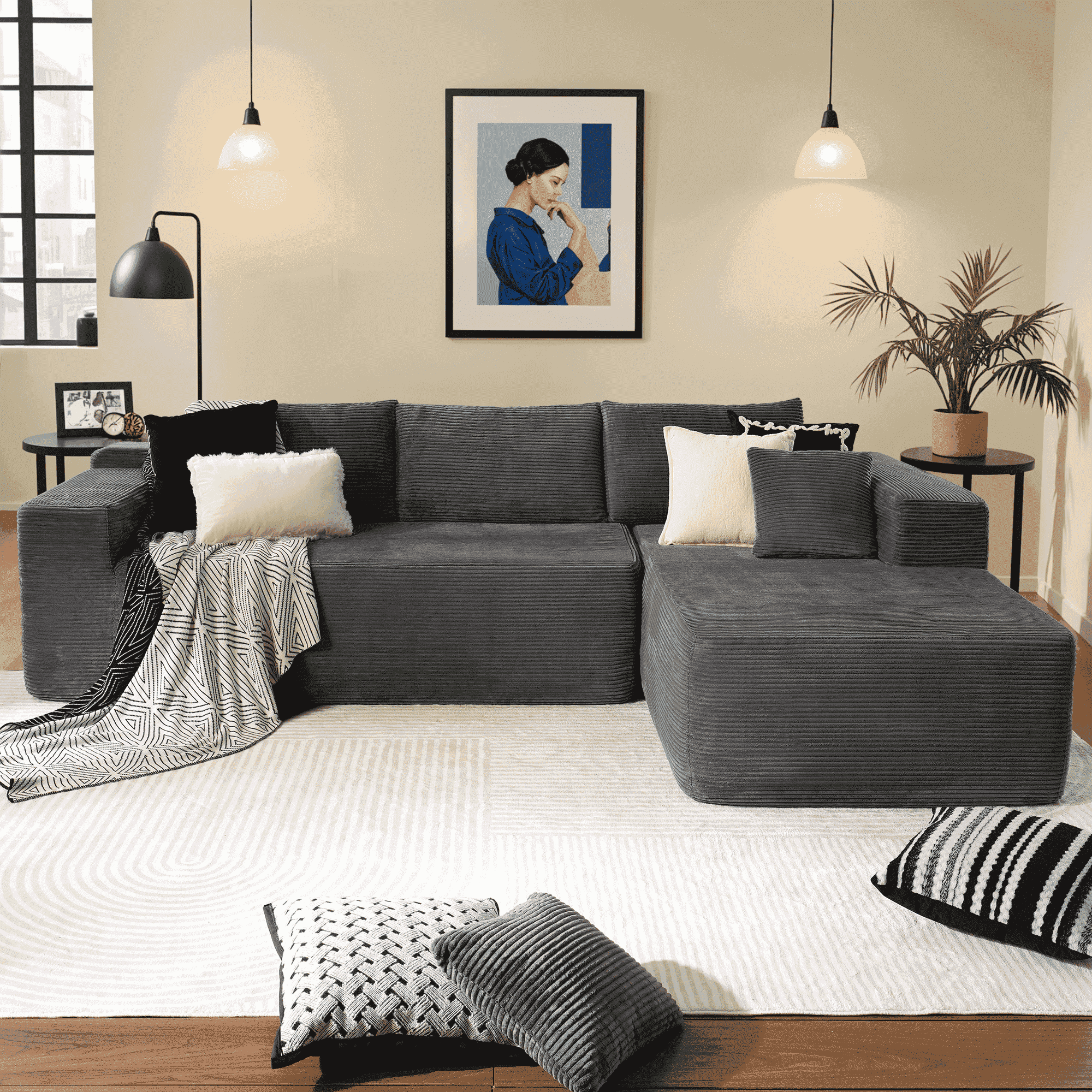 Ovios 106 inch Cloud Sofa Couch No Assembly Boneless Deep Seat Sofa for Living Room