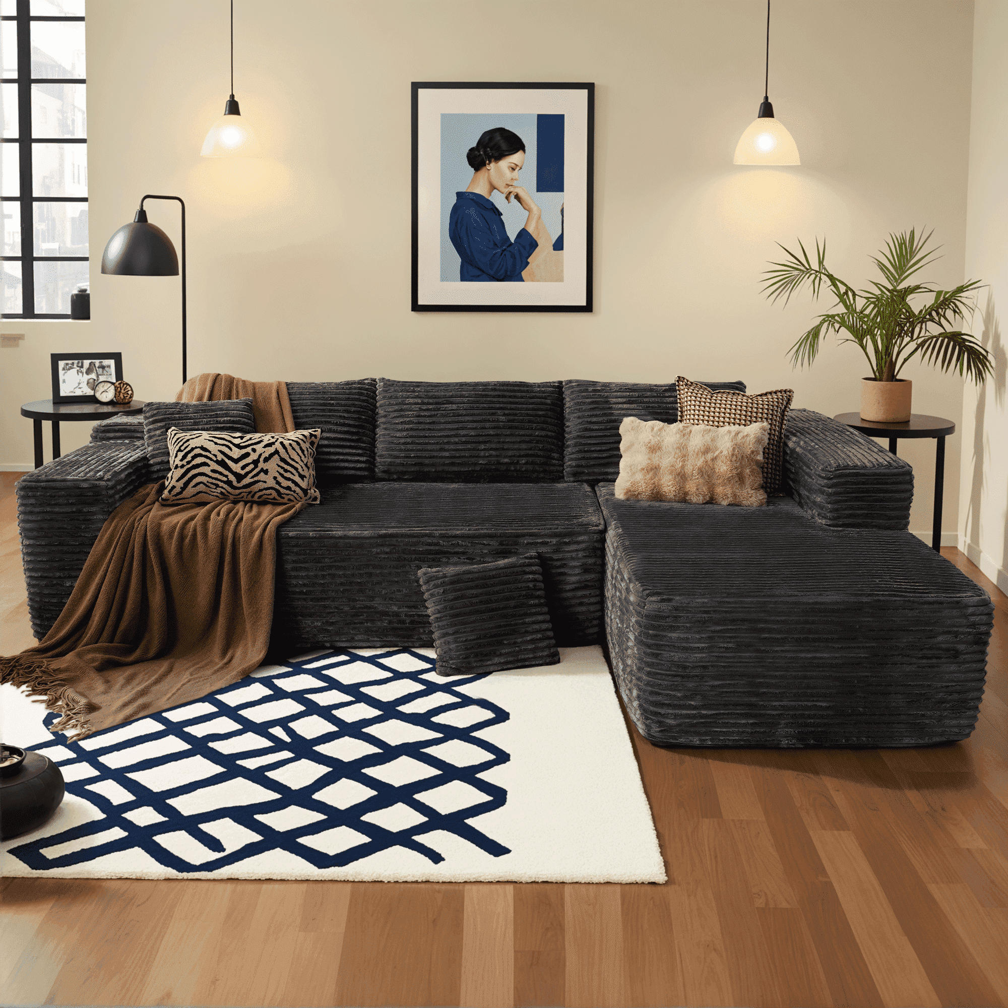 Ovios 106 inch Cloud Sofa Couch No Assembly Boneless Deep Seat Sofa for Living Room