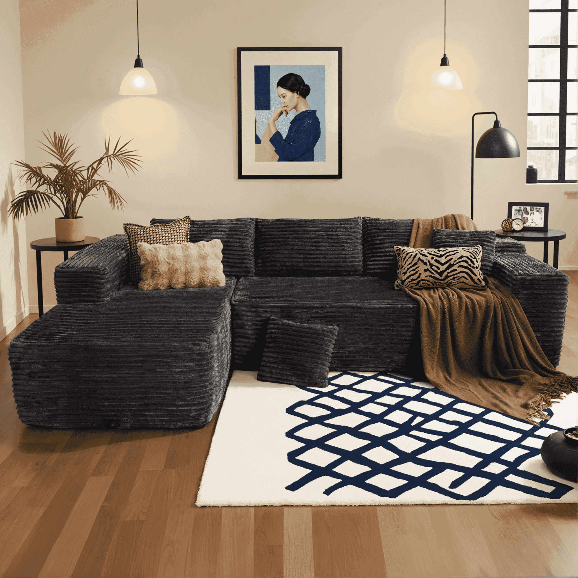 Ovios 106 inch Cloud Sofa Couch No Assembly Boneless Deep Seat Sofa for Living Room