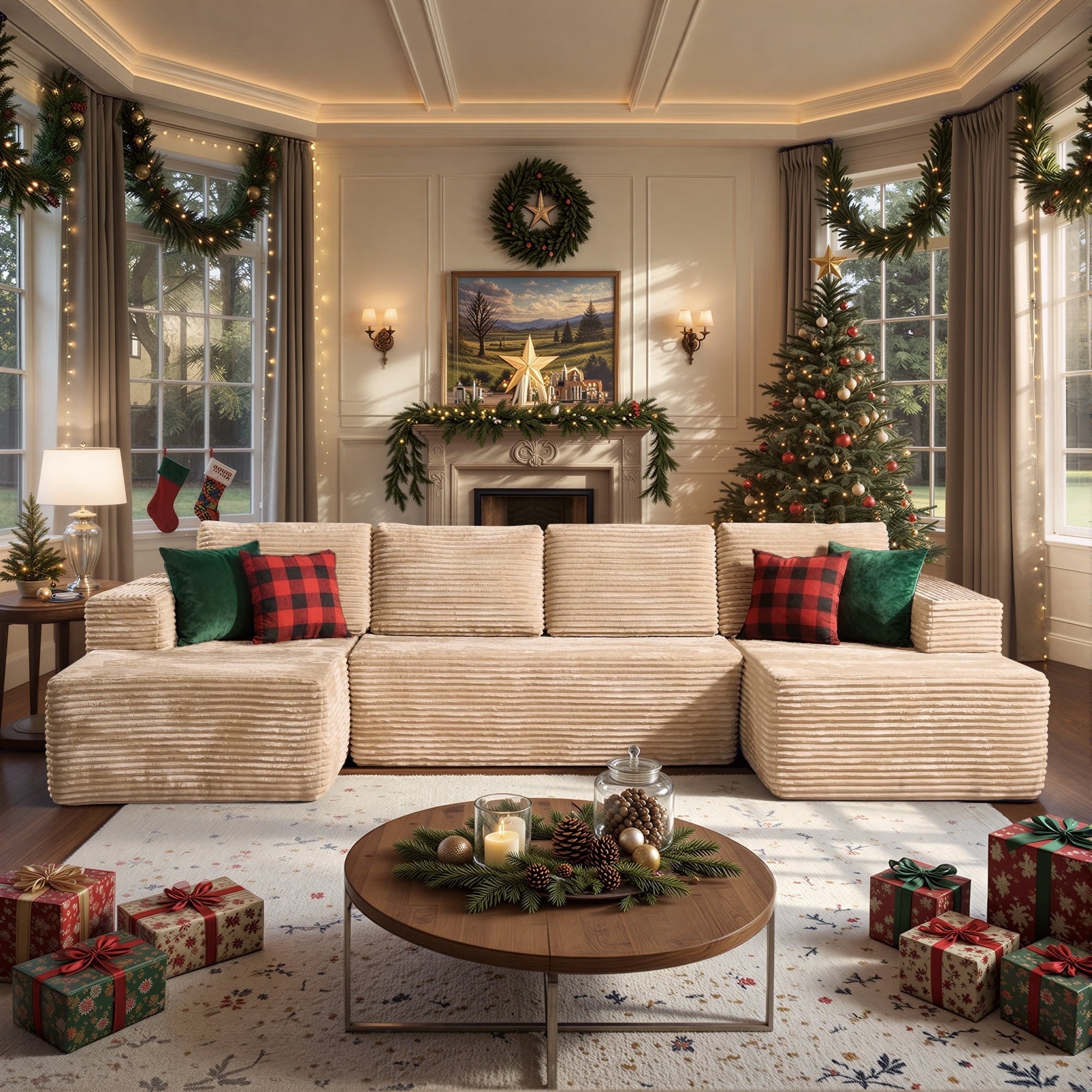 Ovios 131 inch Oversized Couch No Assembly Boneless Cloud Sofa with Dual Chaise Deep Seat Sofa for Living Room