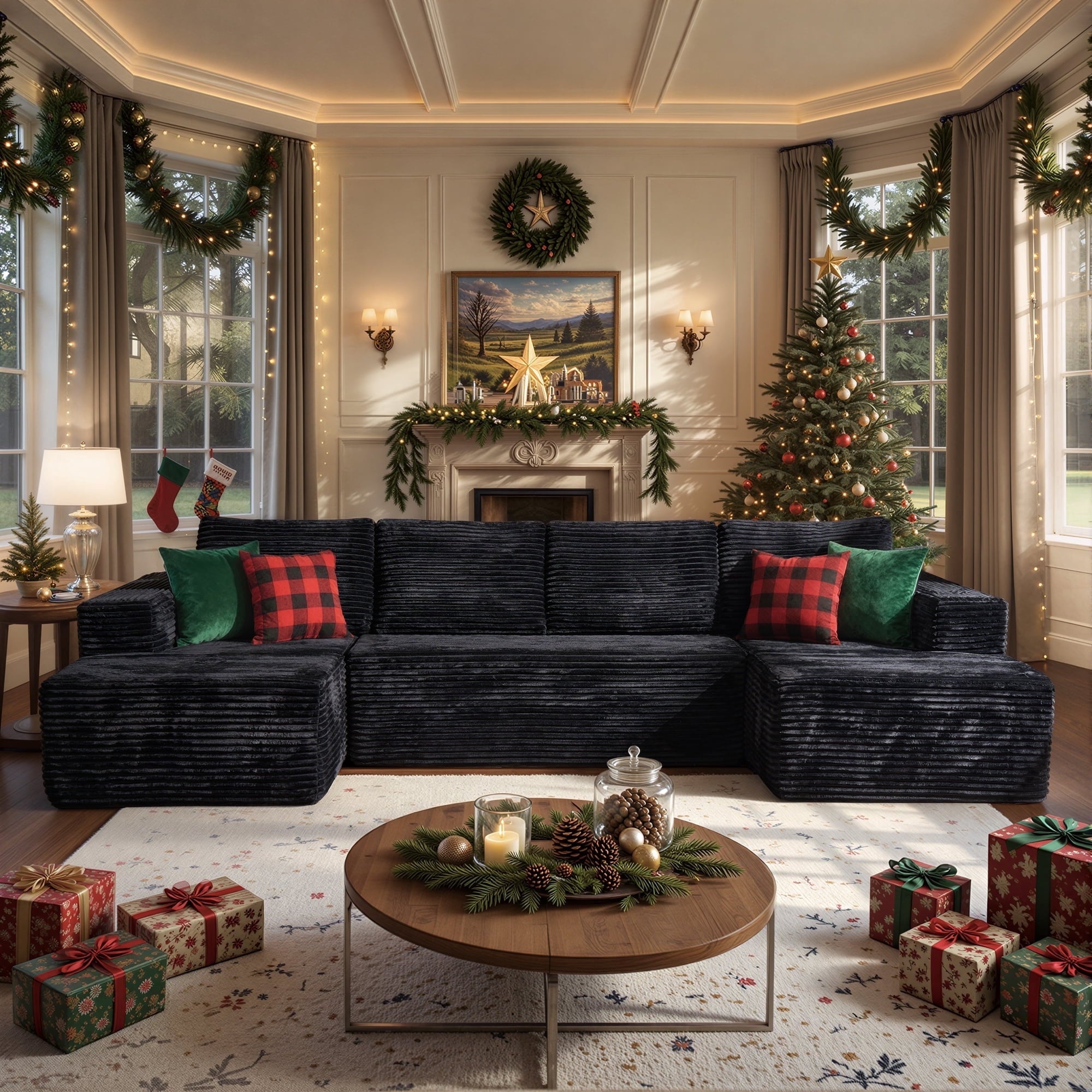 Ovios 131 inch Oversized Couch No Assembly Boneless Cloud Sofa with Dual Chaise Deep Seat Sofa for Living Room