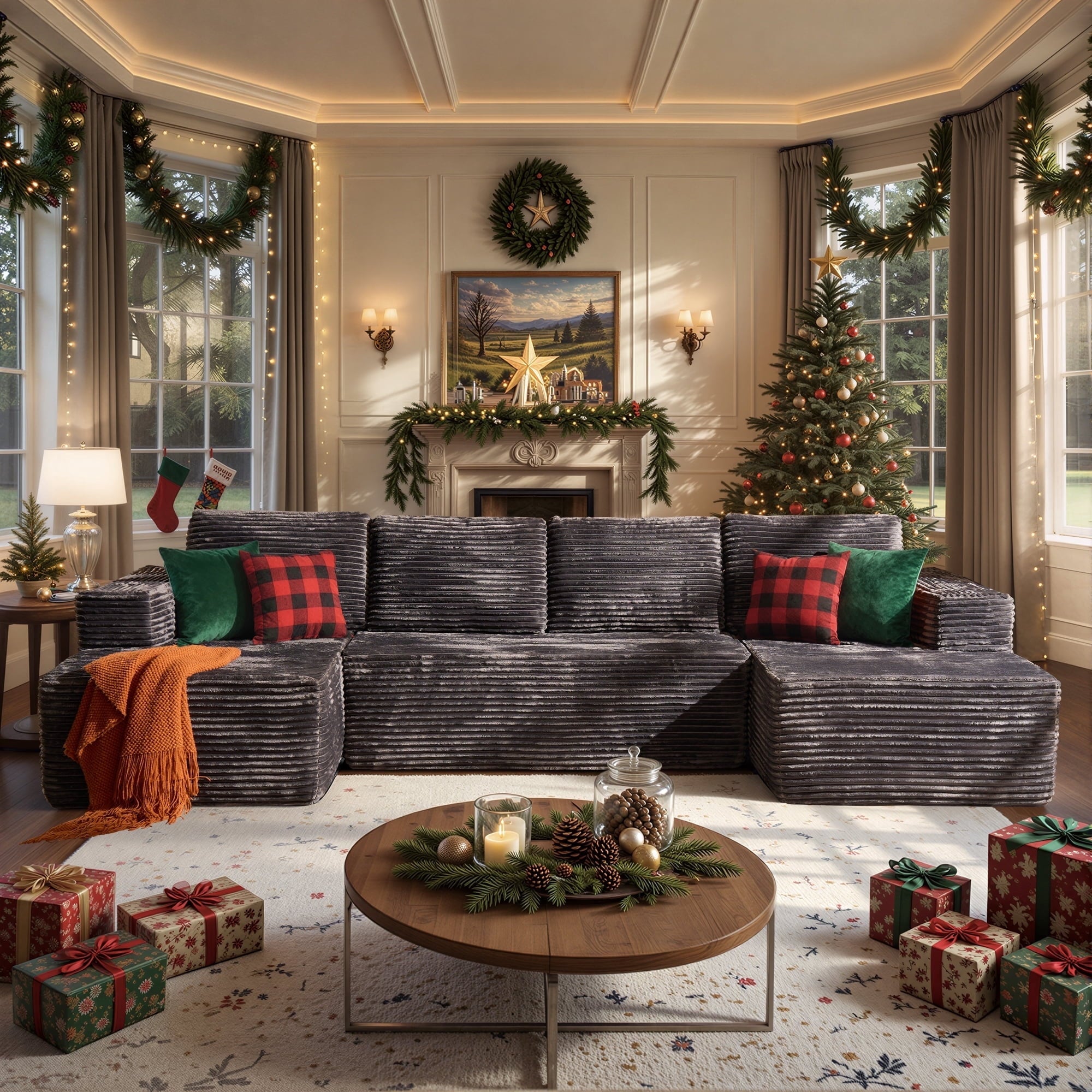 Ovios 131 inch Oversized Couch No Assembly Boneless Cloud Sofa with Dual Chaise Deep Seat Sofa for Living Room