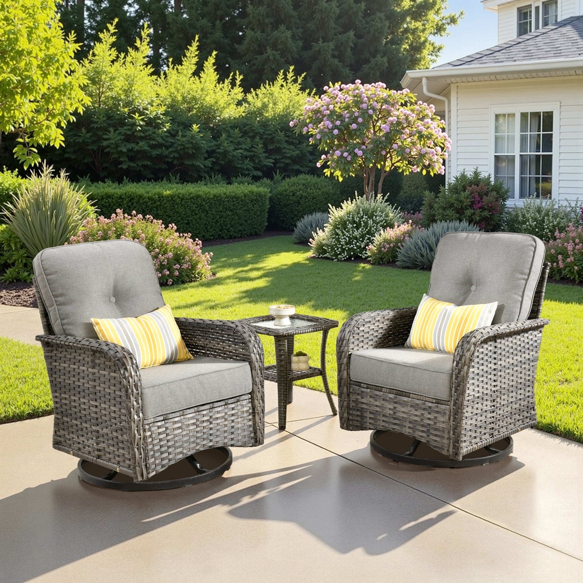 Outdoor Patio Furniture Set High Back All Weather Wicker Conversation Set with Swivel Chairs