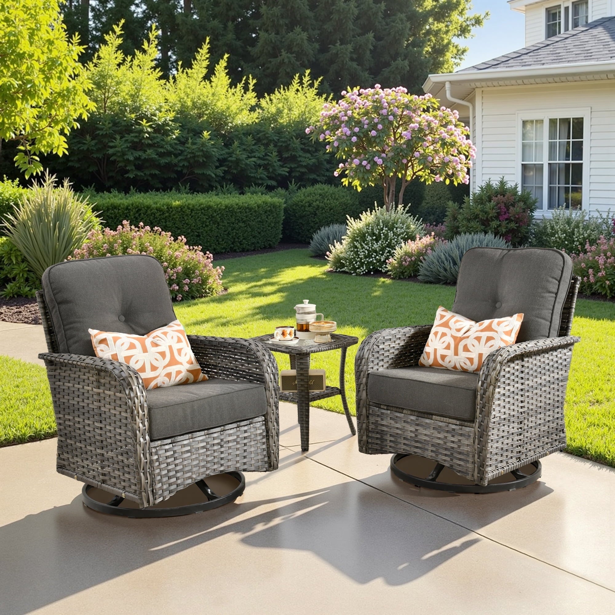 Outdoor Patio Furniture Set High Back All Weather Wicker Conversation Set with Swivel Chairs