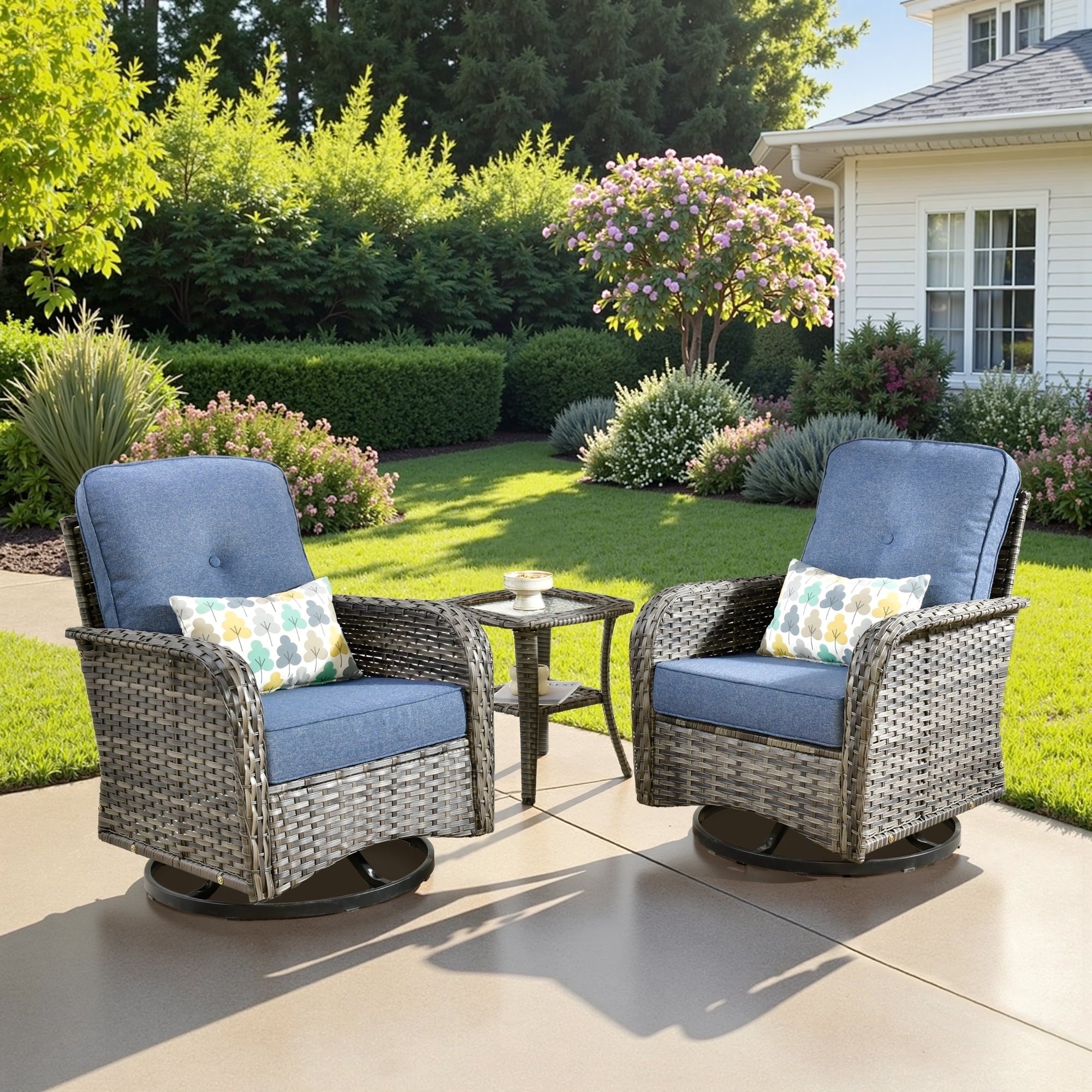 Outdoor Patio Furniture Set High Back All Weather Wicker Conversation Set with Swivel Chairs