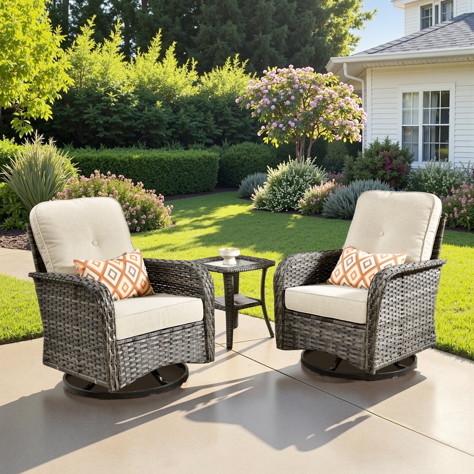 Outdoor Patio Furniture Set High Back All Weather Wicker Conversation Set with Swivel Chairs
