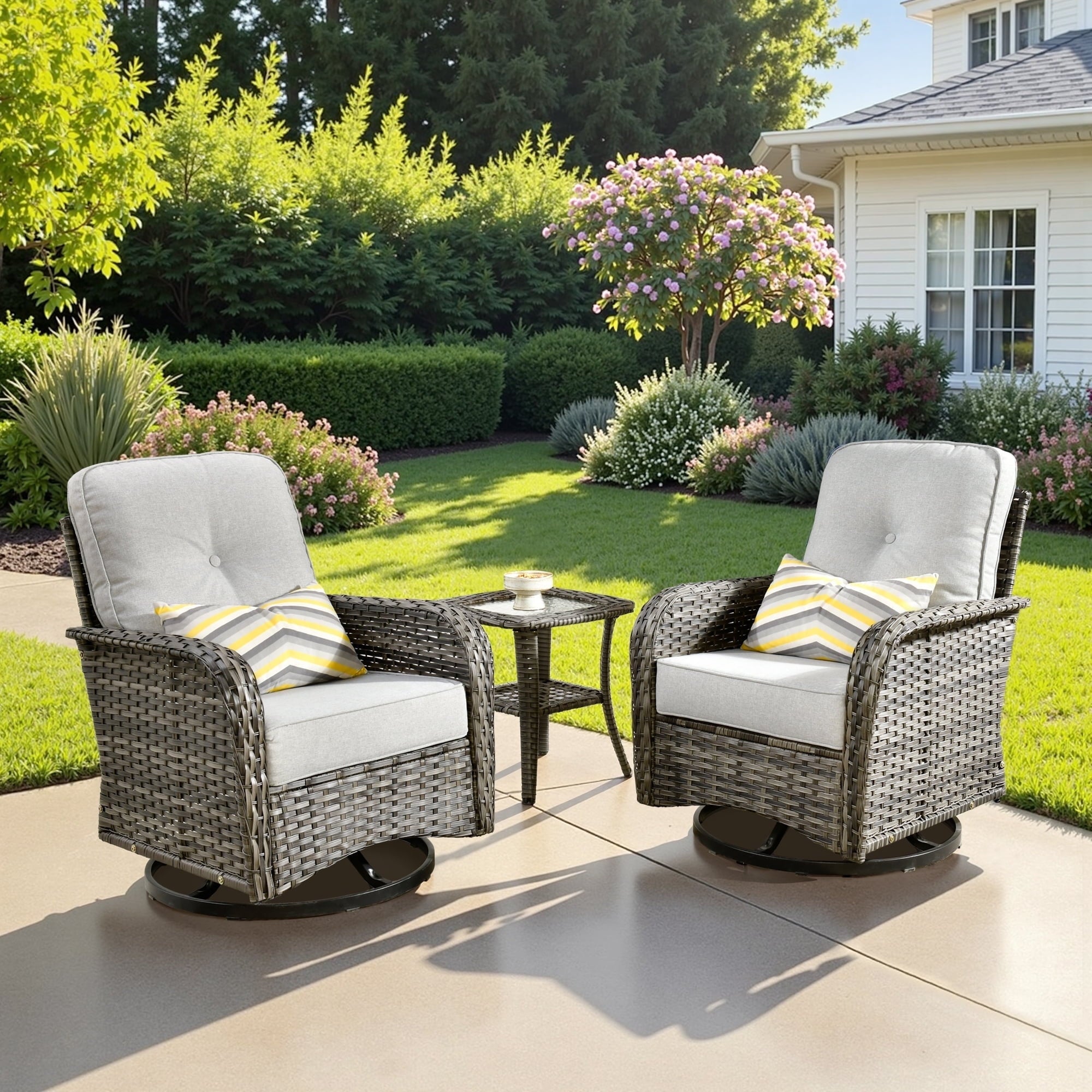 Outdoor Patio Furniture Set High Back All Weather Wicker Conversation Set with Swivel Chairs