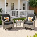 Ovios 3 Piece Outdoor Patio Bistro Set All-Weather Wicker Swivel Chairs High-Back Sectional Conversation Furniture for Backyard, Porch, or Garden