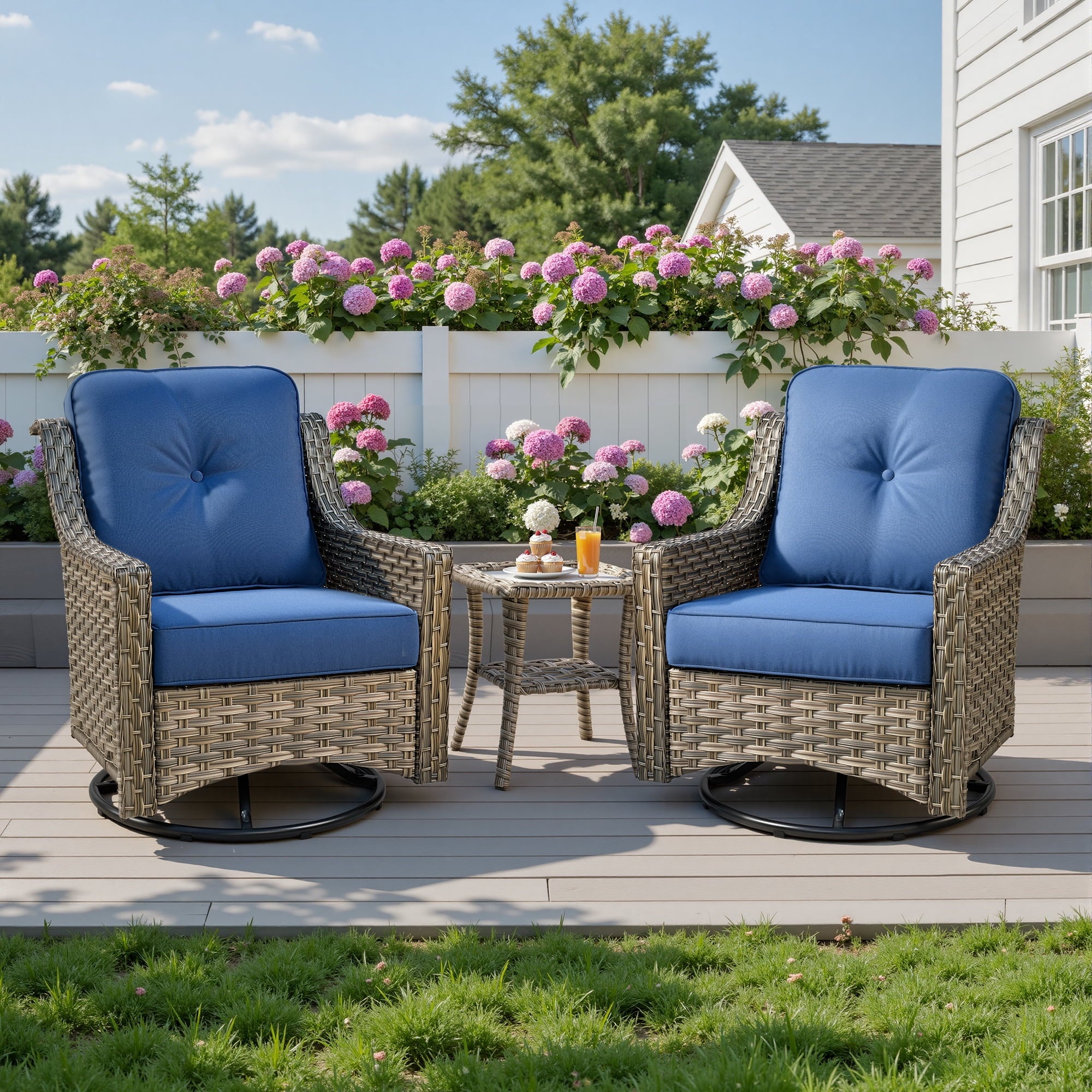 Ovios 3 Piece Outdoor Patio Bistro Set All-Weather Wicker Swivel Chairs High-Back Sectional Conversation Furniture for Backyard, Porch, or Garden