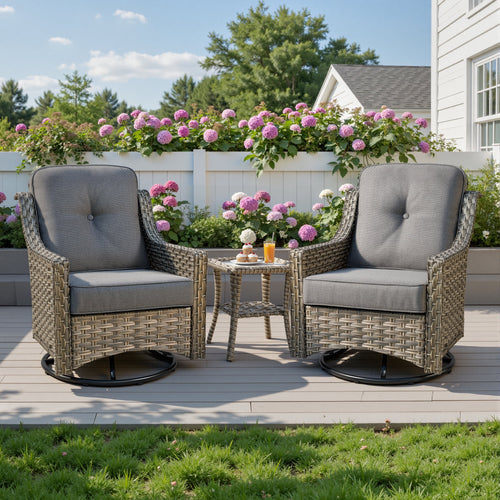 Ovios 3 Piece Outdoor Patio Bistro Set All-Weather Wicker Swivel Chairs High-Back Sectional Conversation Furniture for Backyard, Porch, or Garden