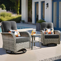 Ovios 3 Pieces Patio Furniture Set 2 Swivel Rocking Chairs Wicker Glider Chairs with Side Table for Backyard or Balcony