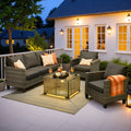 Ovios 4 Pieces Outdoor Patio Furniture Set with Lighted Coffee Table All-Weather Wicker Rattan Conversation Sofa Set, Black