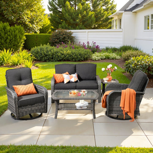 Outdoor Patio Furniture Set High Back All Weather Wicker Conversation Set with Swivel Chairs