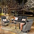 Ovios 5 Pieces Outdoor Patio Furniture Set High-Back Rattan Wicker Conversation Set Outdoor Sectional with Swivel Chairs & Solar Light Coffee Table, Black