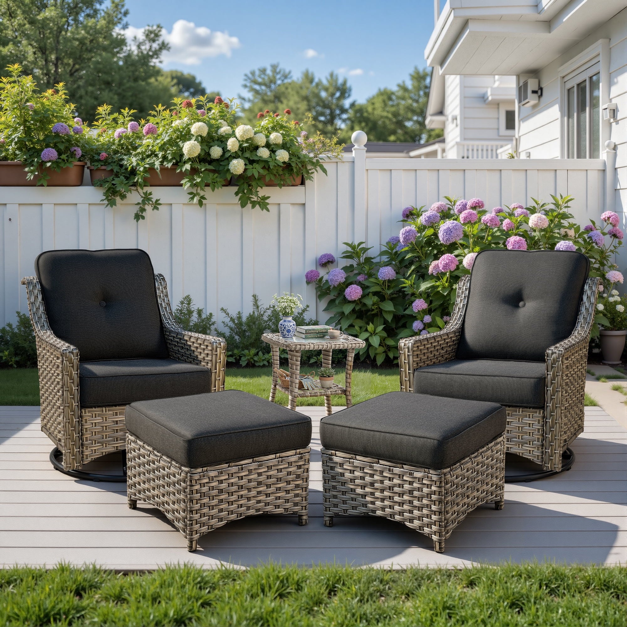 Ovios 3 Piece Outdoor Patio Bistro Set All-Weather Wicker Swivel Chairs High-Back Sectional Conversation Furniture for Backyard, Porch, or Garden