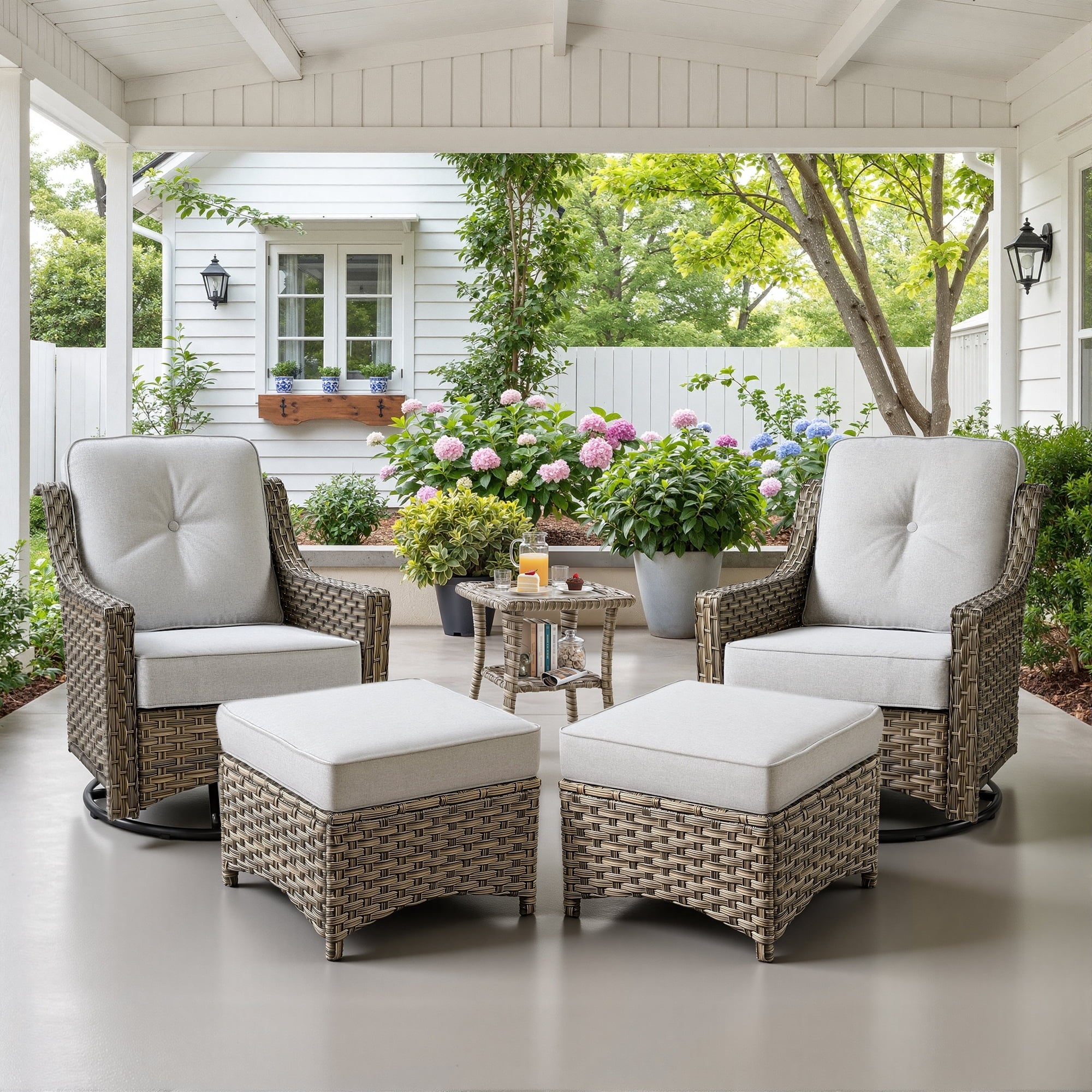 Ovios 3 Piece Outdoor Patio Bistro Set All-Weather Wicker Swivel Chairs High-Back Sectional Conversation Furniture for Backyard, Porch, or Garden