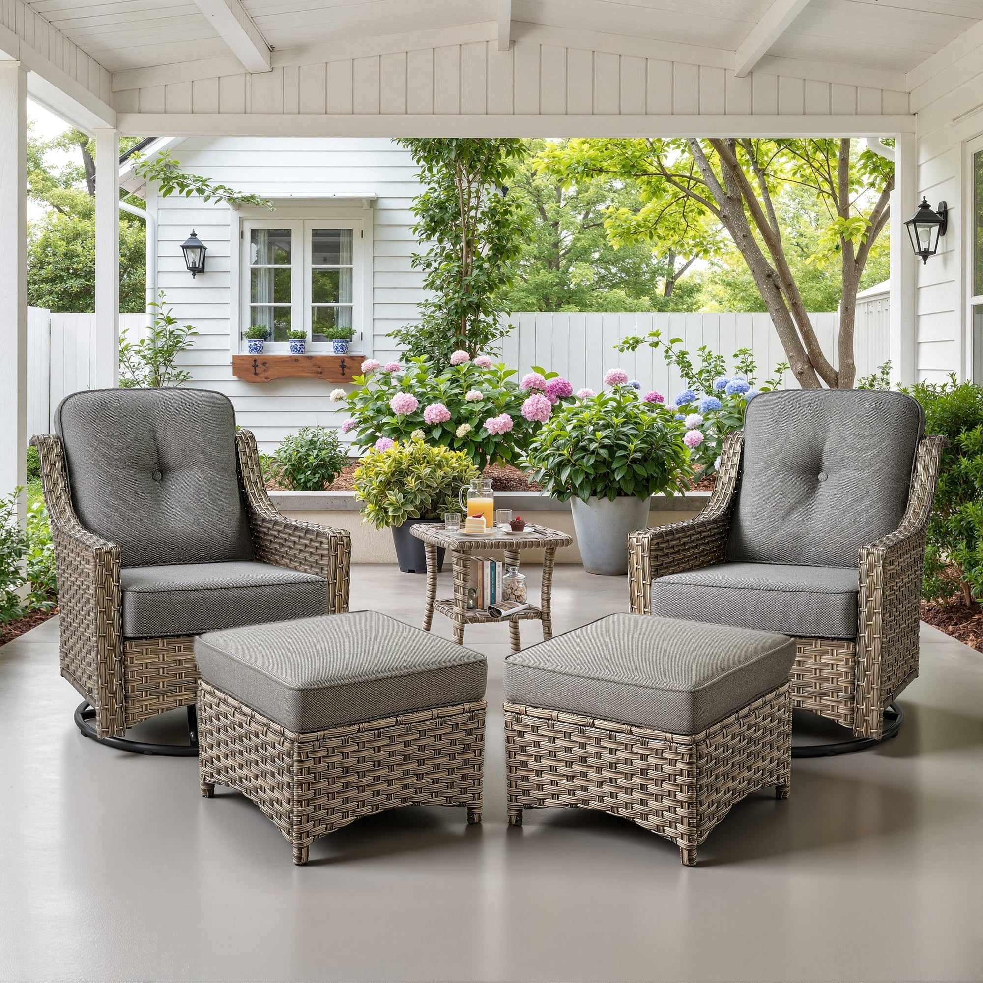 Ovios 3 Piece Outdoor Patio Bistro Set All-Weather Wicker Swivel Chairs High-Back Sectional Conversation Furniture for Backyard, Porch, or Garden