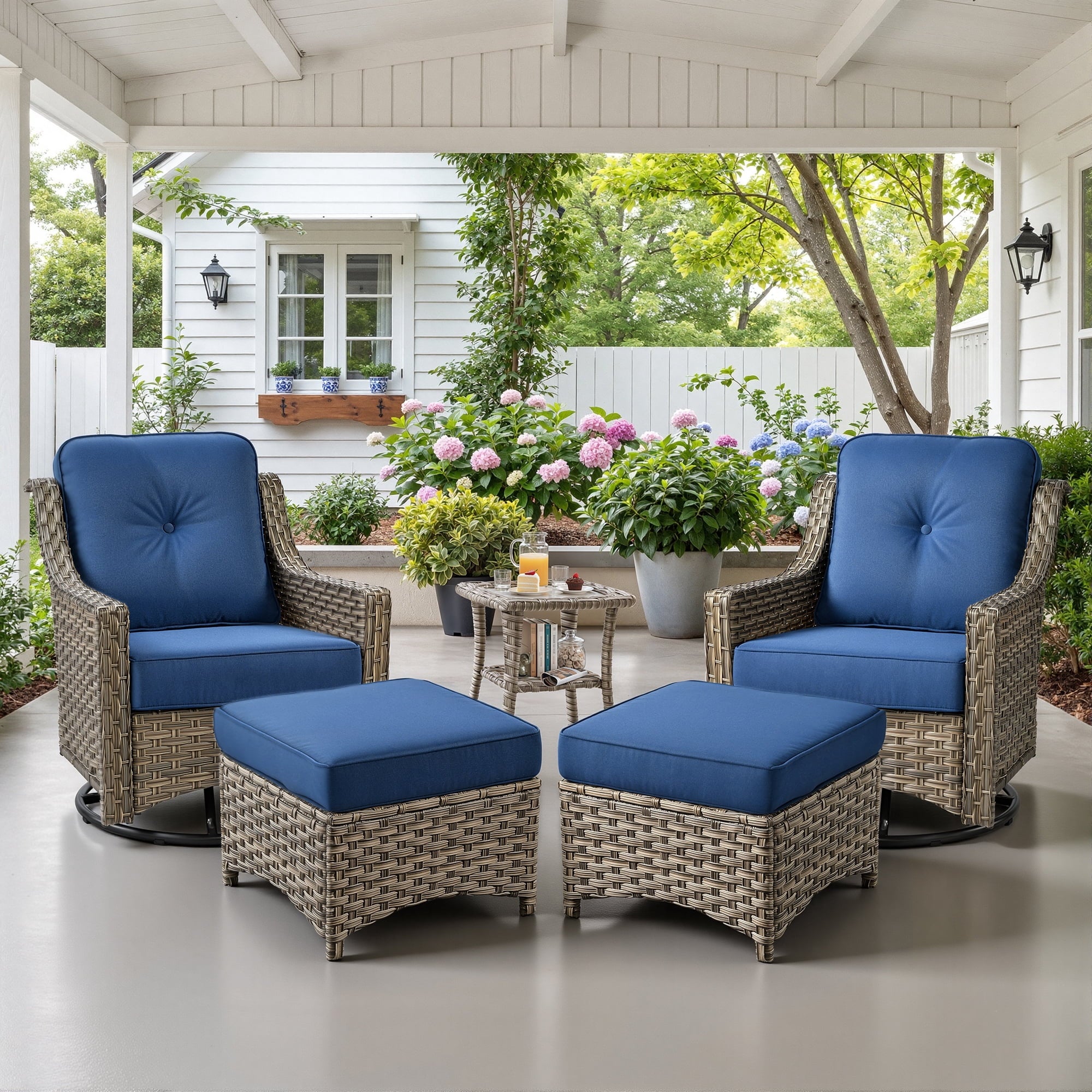 Ovios 3 Piece Outdoor Patio Bistro Set All-Weather Wicker Swivel Chairs High-Back Sectional Conversation Furniture for Backyard, Porch, or Garden