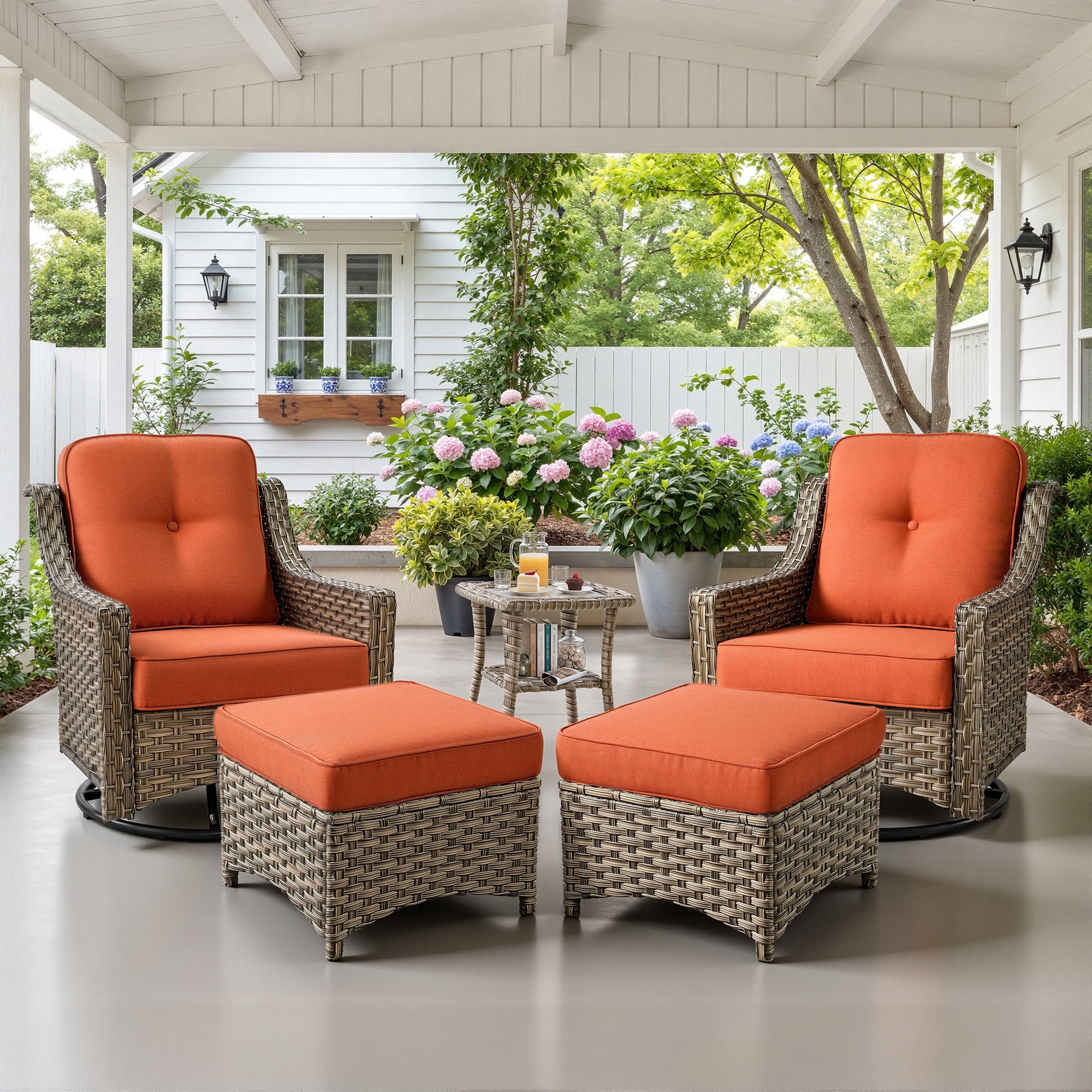 Ovios 3 Piece Outdoor Patio Bistro Set All-Weather Wicker Swivel Chairs High-Back Sectional Conversation Furniture for Backyard, Porch, or Garden