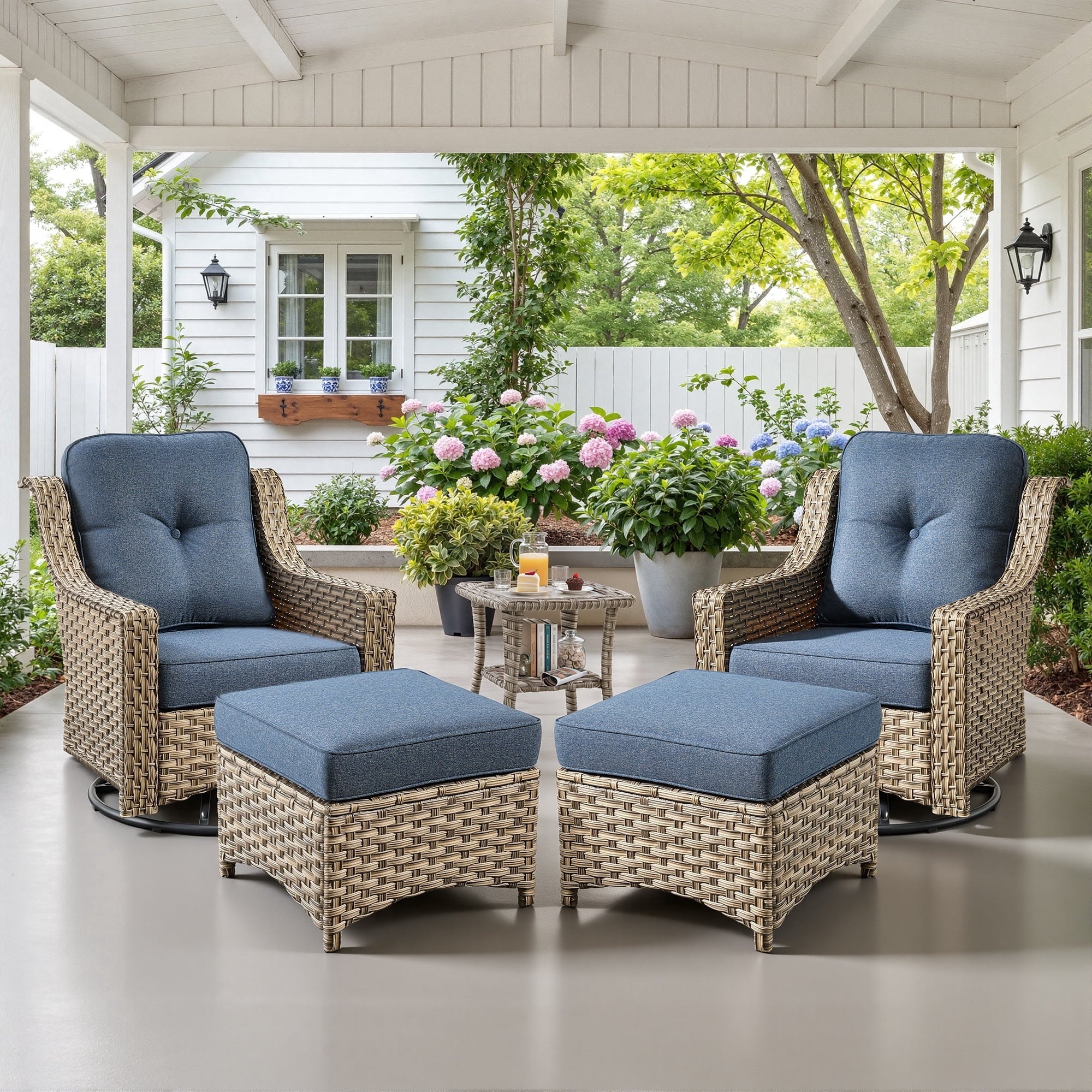 Ovios 3 Piece Outdoor Patio Bistro Set All-Weather Wicker Swivel Chairs High-Back Sectional Conversation Furniture for Backyard, Porch, or Garden