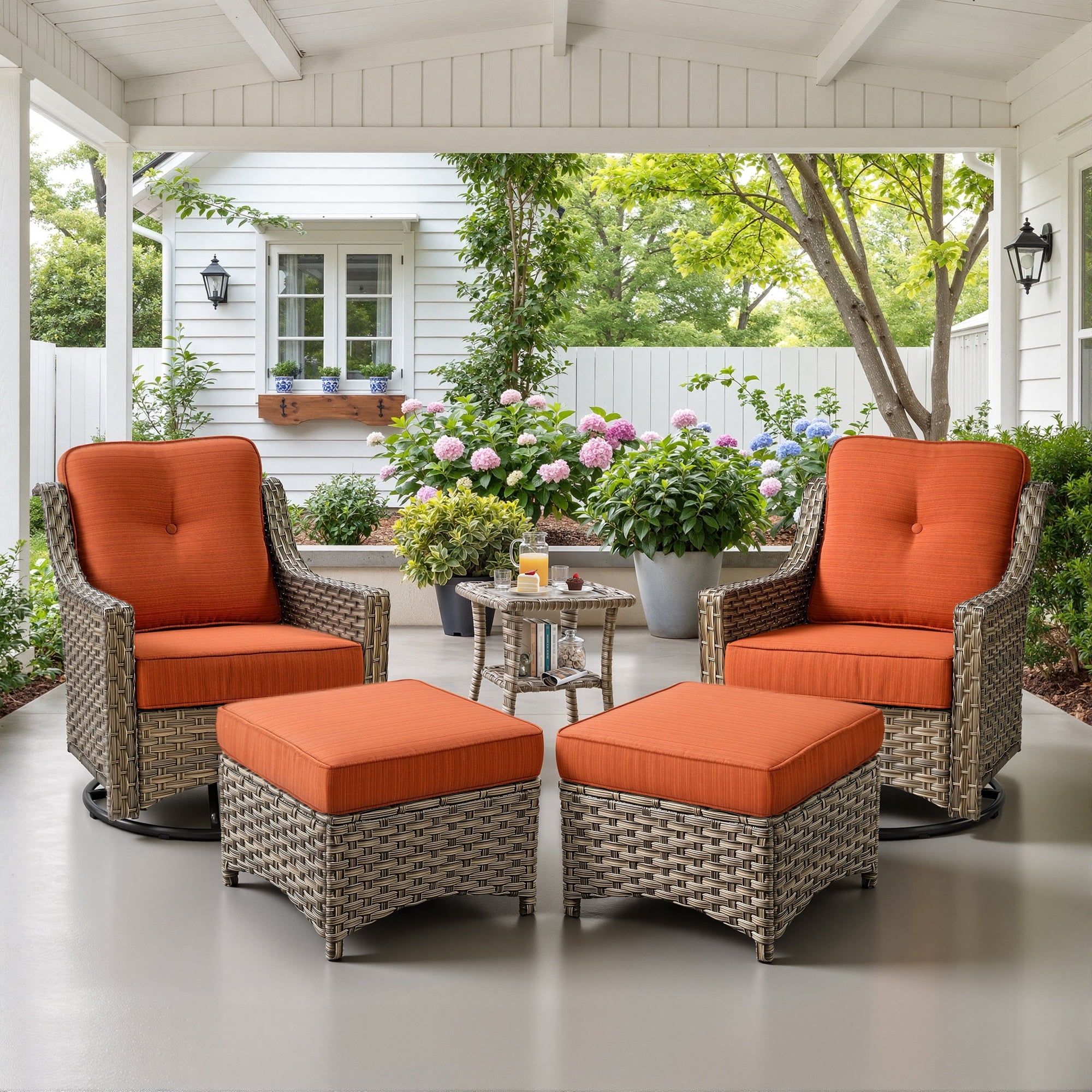 Ovios 3 Piece Outdoor Patio Bistro Set All-Weather Wicker Swivel Chairs High-Back Sectional Conversation Furniture for Backyard, Porch, or Garden
