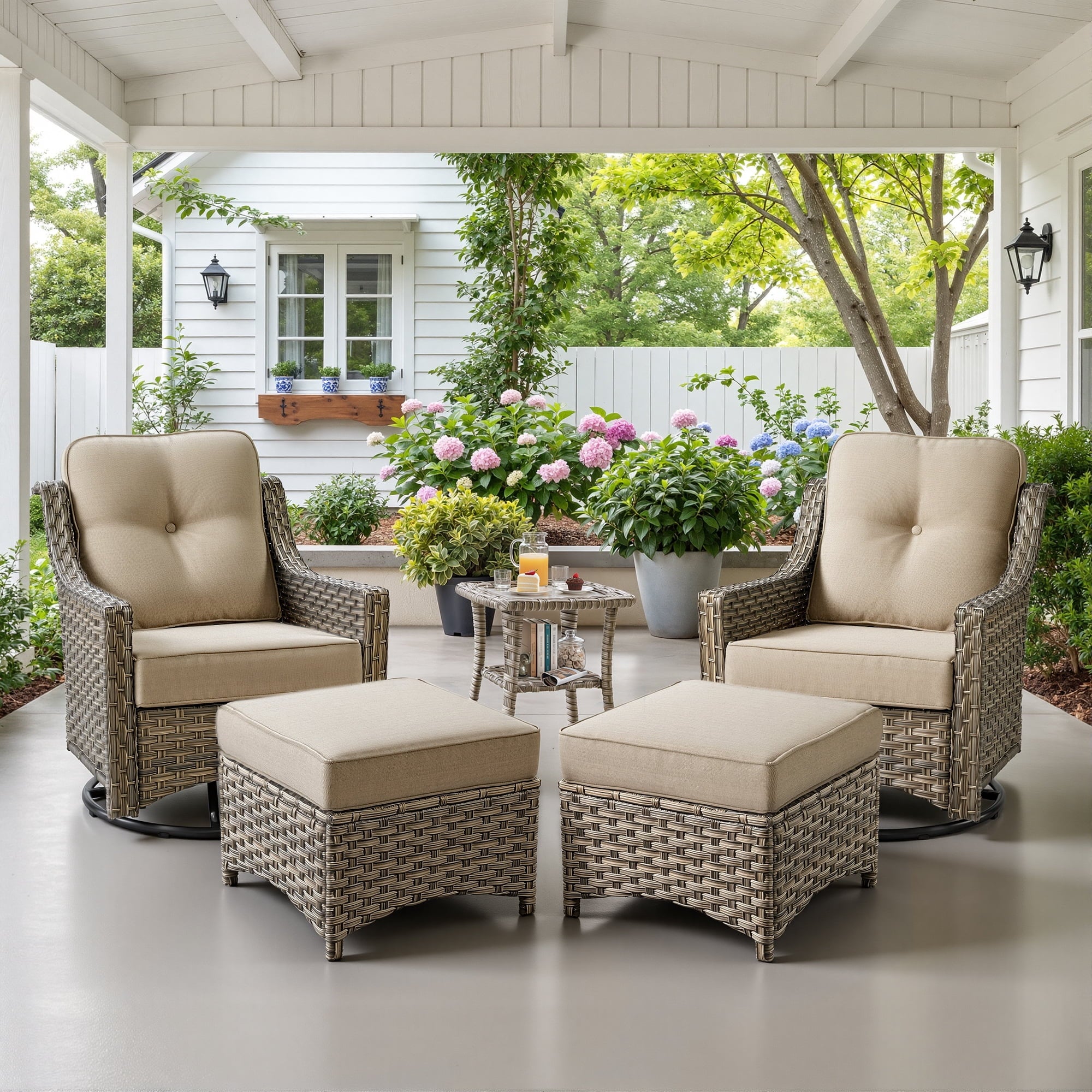 Ovios 3 Piece Outdoor Patio Bistro Set All-Weather Wicker Swivel Chairs High-Back Sectional Conversation Furniture for Backyard, Porch, or Garden