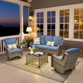 Ovios 5 Pieces Patio Furniture Set High Back All-Weather Wicker Sectional Outdoor Conversation Set with Swivel Chairs & Solar-Powered Coffee Table for Deck, Backyard, or Garden, Denim blue